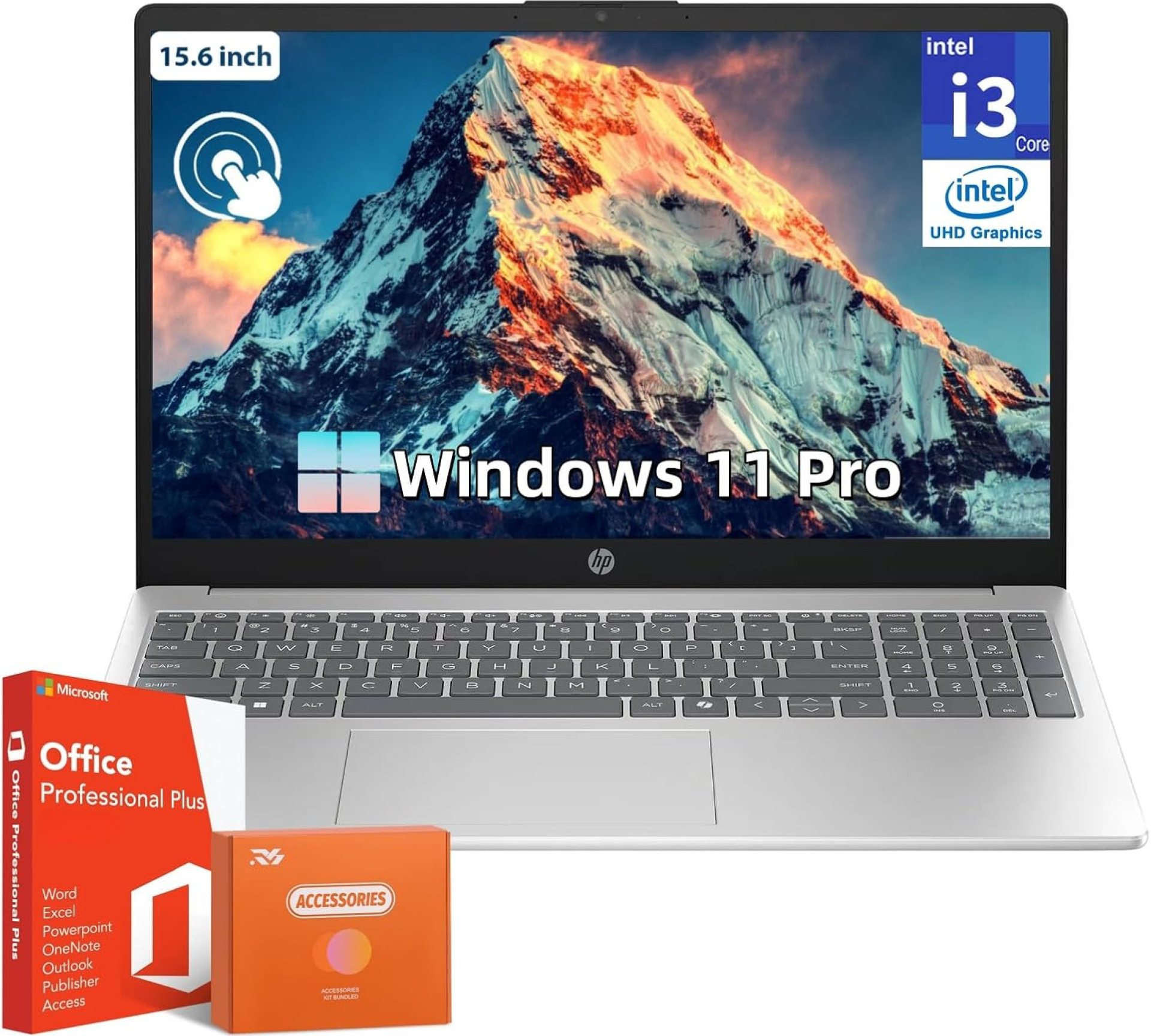 HP 2025 15.6″ Touchscreen Laptop, with Office Pro Lifetime License, Intel 13th Core i3-1315U(Up to 4.5GHz), 64 GB RAM, 2 TB SSD, Intel UHD Graphics, Anti-Glare, Windows 11 Pro, w/Accessories HP 2025 15.6″ Touchscreen Laptop, with Office Pro Lifetime License, Intel 13th Core i3-1315U(Up to 4.5GHz), 64 GB RAM, 2 TB SSD, Intel UHD Graphics, Anti-Glare, Windows 11 Pro, w/Accessories