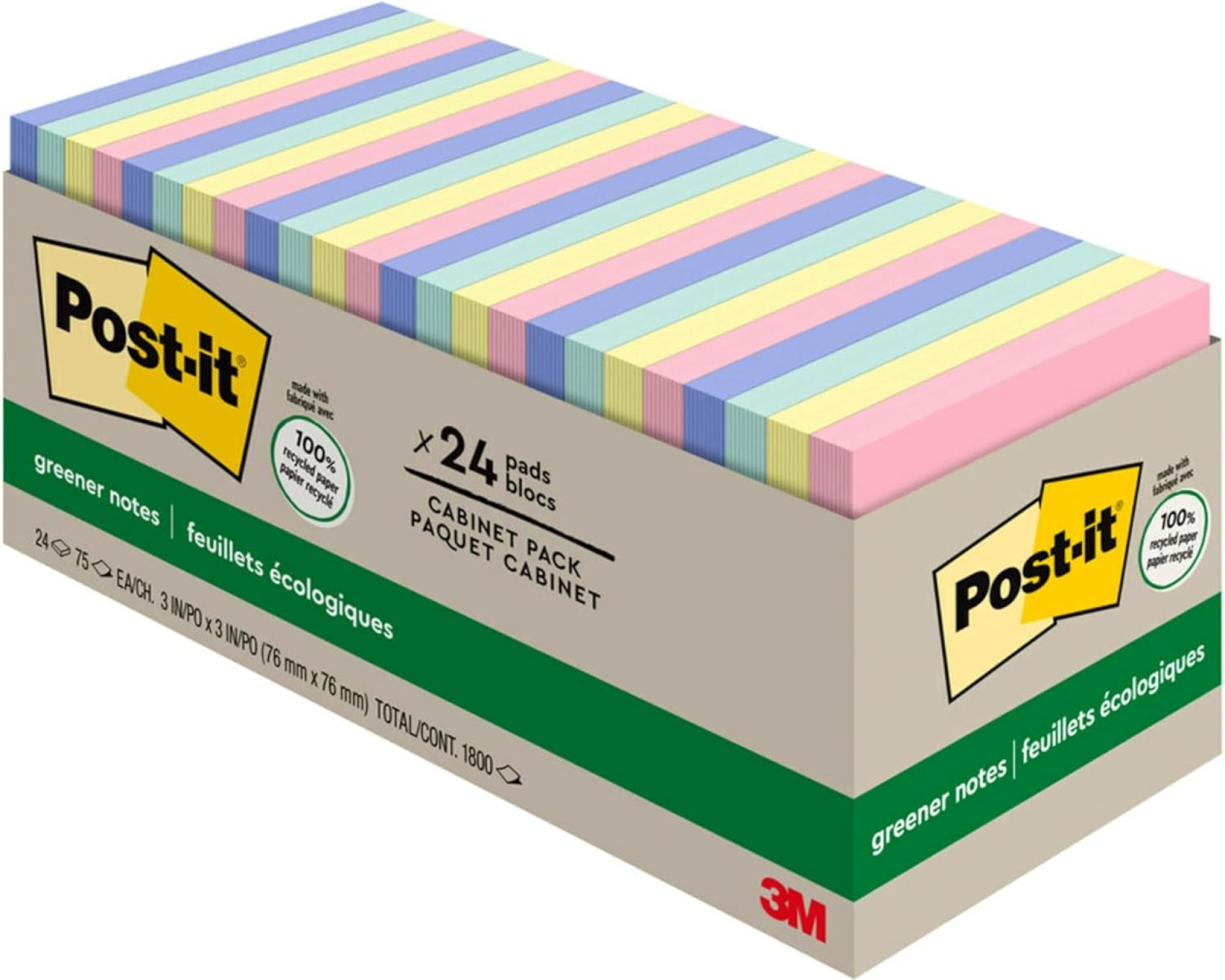 Post-it Greener Notes, 3×3 in, 24 Pads, America’s #1 Favorite Sticky Notes, Sweet Sprinkles Collection, Pastel Colors, Clean Removal, 100% Recycled Material (654R-24CP-AP) Post-it Greener Notes, 3×3 in, 24 Pads, America’s #1 Favorite Sticky Notes, Sweet Sprinkles Collection, Pastel Colors, Clean Removal, 100% Recycled Material (654R-24CP-AP)