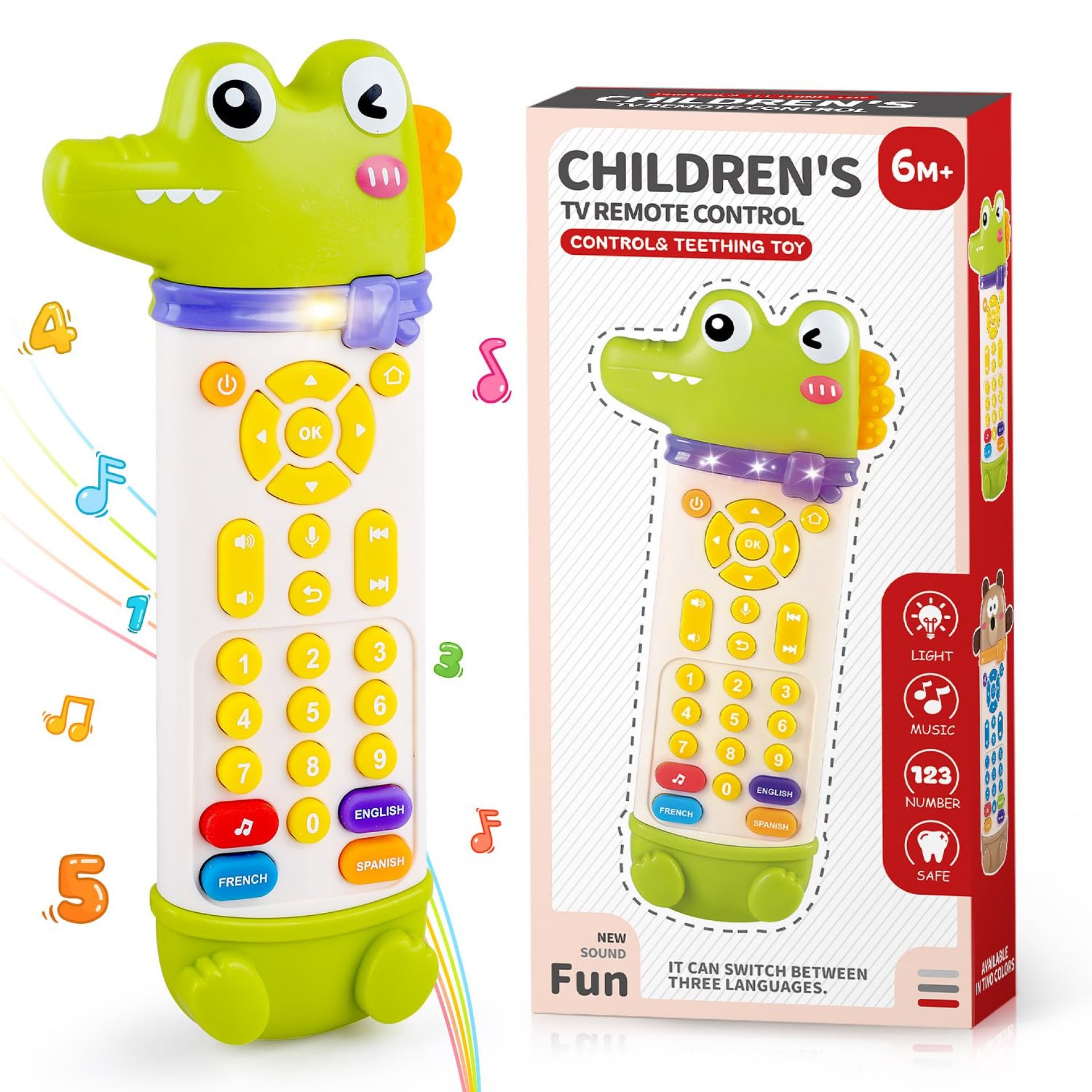 Baby Remote Control Toy with Silicone Teether, Teething Remote Control with Realistic Lights and Sounds – 3 Languages (English, Spanish & French), Baby Musical Early Learning Toys Gifts for 6 Month+ Baby Remote Control Toy with Silicone Teether, Teething Remote Control with Realistic Lights and Sounds – 3 Languages (English, Spanish & French), Baby Musical Early Learning Toys Gifts for 6 Month+