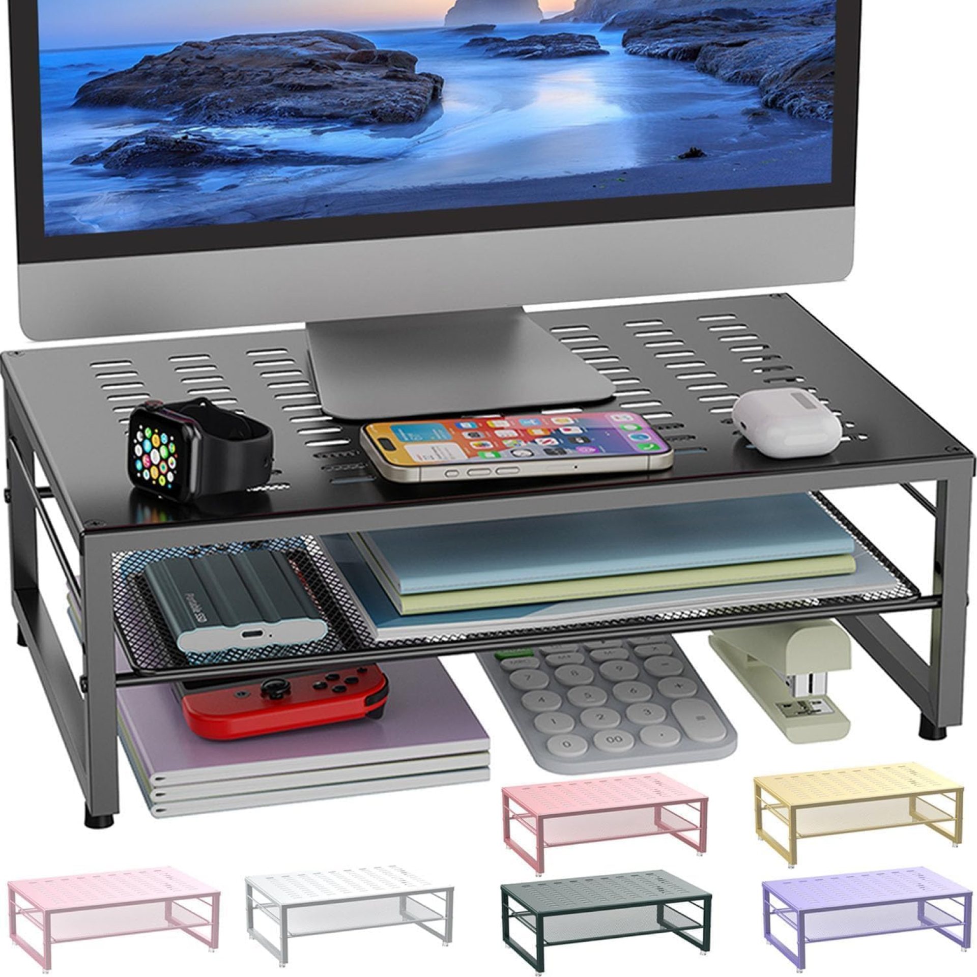 gianotter Desk Organizers and Accessories, 2-Tier Metal Monitor Stand Riser, Desk Organizer for Monitor, Office Desk Storage Organizer for Office Supplies (Black) gianotter Desk Organizers and Accessories, 2-Tier Metal Monitor Stand Riser, Desk Organizer for Monitor, Office Desk Storage Organizer for Office Supplies (Black)