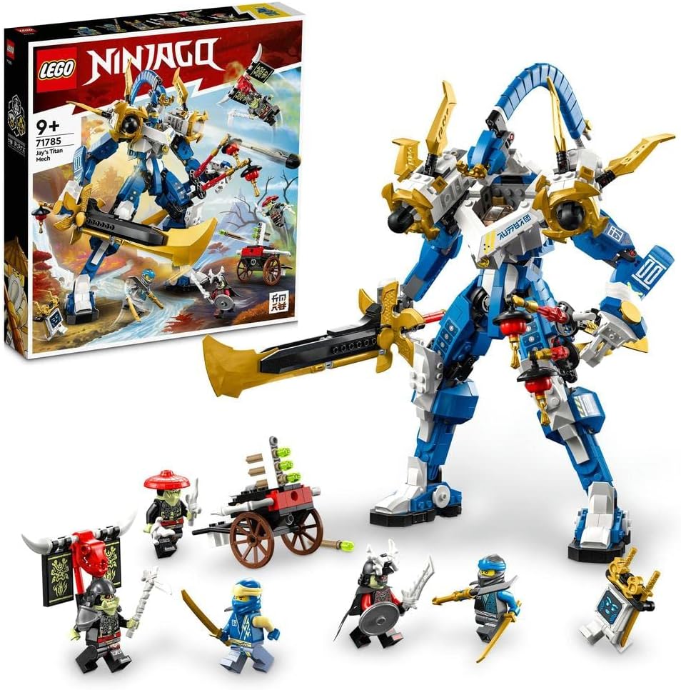 LEGO NINJAGO Jay’s Titan Mech 71785, Large Action Figure Set, Battle Toy for Kids, Boys and Girls with 5 Minifigures & Stud-Shooting Crossbow Playset LEGO NINJAGO Jay’s Titan Mech 71785, Large Action Figure Set, Battle Toy for Kids, Boys and Girls with 5 Minifigures & Stud-Shooting Crossbow Playset