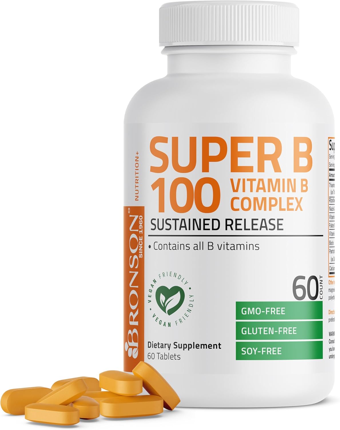 Bronson Super B100 Vitamin B Complex Sustained Release Contains All B Vitamins (Vitamin B1, B2, B3, B6, B9 – Folic Acid, B12), 60 Tablets Bronson Super B100 Vitamin B Complex Sustained Release Contains All B Vitamins (Vitamin B1, B2, B3, B6, B9 – Folic Acid, B12), 60 Tablets