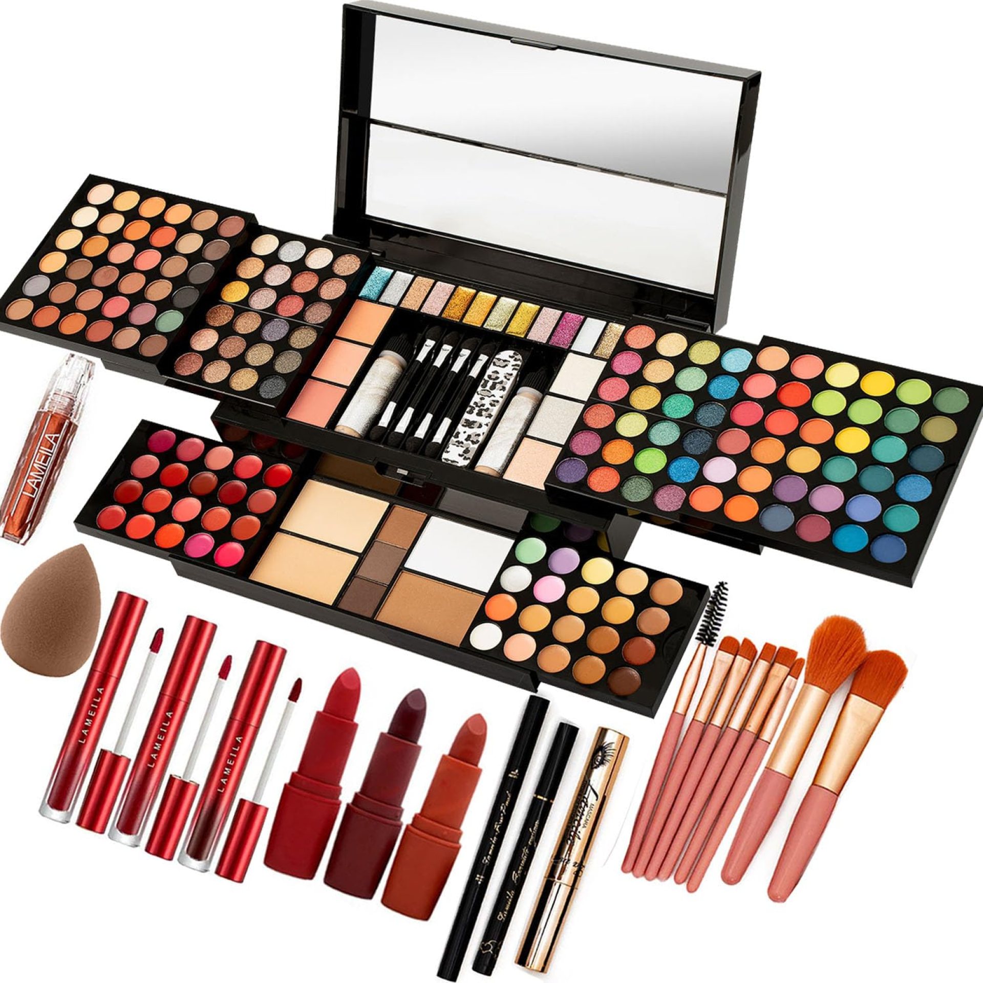 M 187 Colors Professional Makeup Palette – All-in-One Kit With Eye Shadows, Lipsticks, Mascara, Foundations, Blushes, Brow Pencils, Nail File – Makeup Gift Set for Women and Girls M 187 Colors Professional Makeup Palette – All-in-One Kit With Eye Shadows, Lipsticks, Mascara, Foundations, Blushes, Brow Pencils, Nail File – Makeup Gift Set for Women and Girls