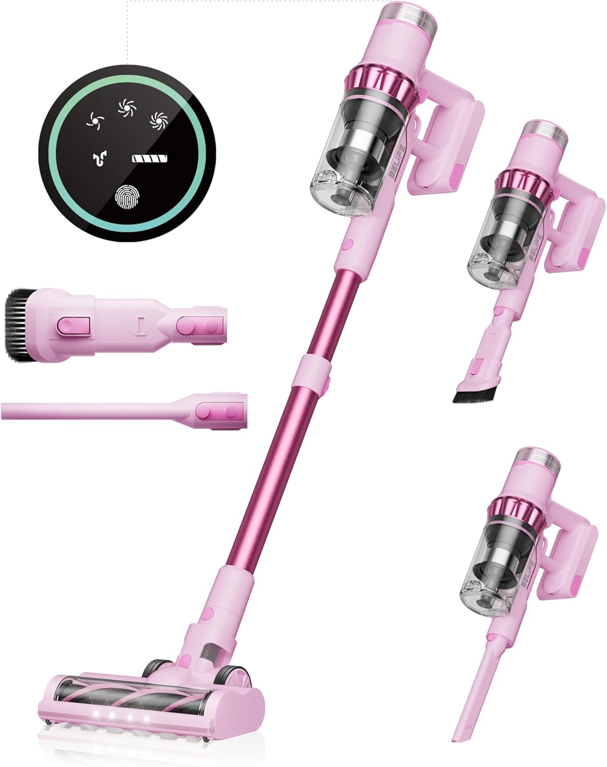 Belife Cordless Vacuum Cleaner, 38Kpa 450W Stick Vacuum Cleaners for Home Carpet Hardwood Floor, Wireless Household Vaccum for Pet Hair with Led Touch Display, Up to 45mins Runtime (Pink) Belife Cordless Vacuum Cleaner, 38Kpa 450W Stick Vacuum Cleaners for Home Carpet Hardwood Floor, Wireless Household Vaccum for Pet Hair with Led Touch Display, Up to 45mins Runtime (Pink)