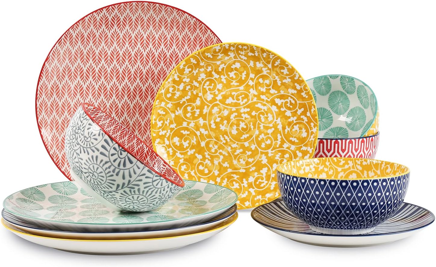 Selamica Ceramic Dinnerware Sets, 12-Pieces Plates and Bowls Sets, Scratch Resistant Dishes set for 4, Dishwasher & Microwave Safe, Assorted Colors Selamica Ceramic Dinnerware Sets, 12-Pieces Plates and Bowls Sets, Scratch Resistant Dishes set for 4, Dishwasher & Microwave Safe, Assorted Colors