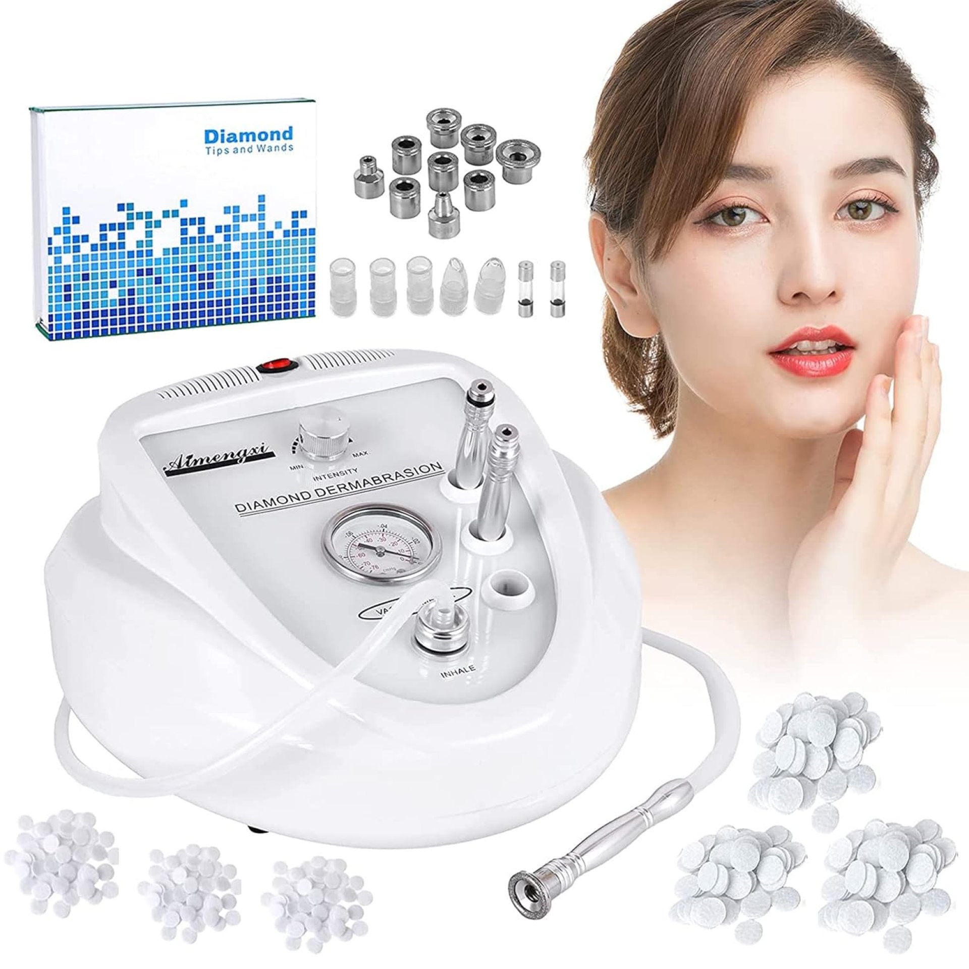 2 in 1 Diamond Microdermabrasion Machine Professional Blackhead Removal Equipment, 65-68cmHg Suction Power Professional Dermabrasion Facial Skin Care Massager for Home Salon Use with 300 Cotton Filter 2 in 1 Diamond Microdermabrasion Machine Professional Blackhead Removal Equipment, 65-68cmHg Suction Power Professional Dermabrasion Facial Skin Care Massager for Home Salon Use with 300 Cotton Filter