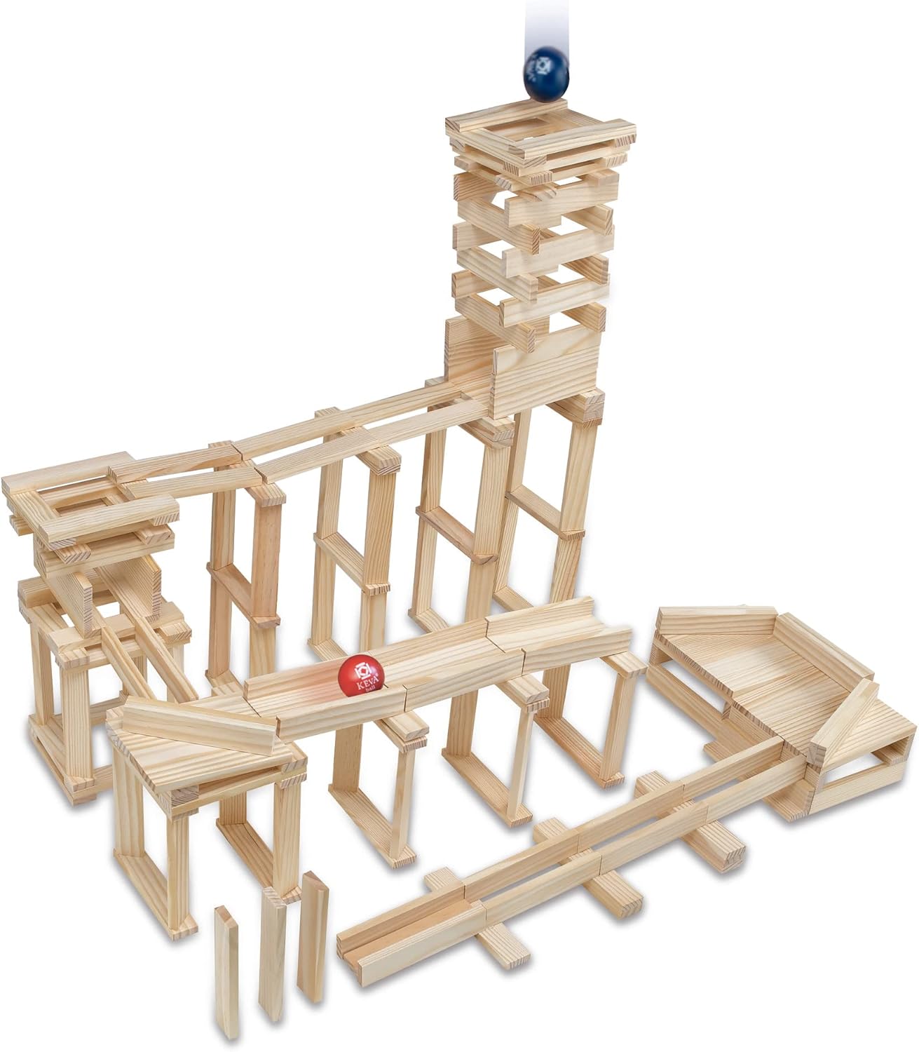 MindWare KEVA Contraptions, Wooden Blocks Building Set, Marble Run Kit, Includes 2 Balls – 400 Planks MindWare KEVA Contraptions, Wooden Blocks Building Set, Marble Run Kit, Includes 2 Balls – 400 Planks