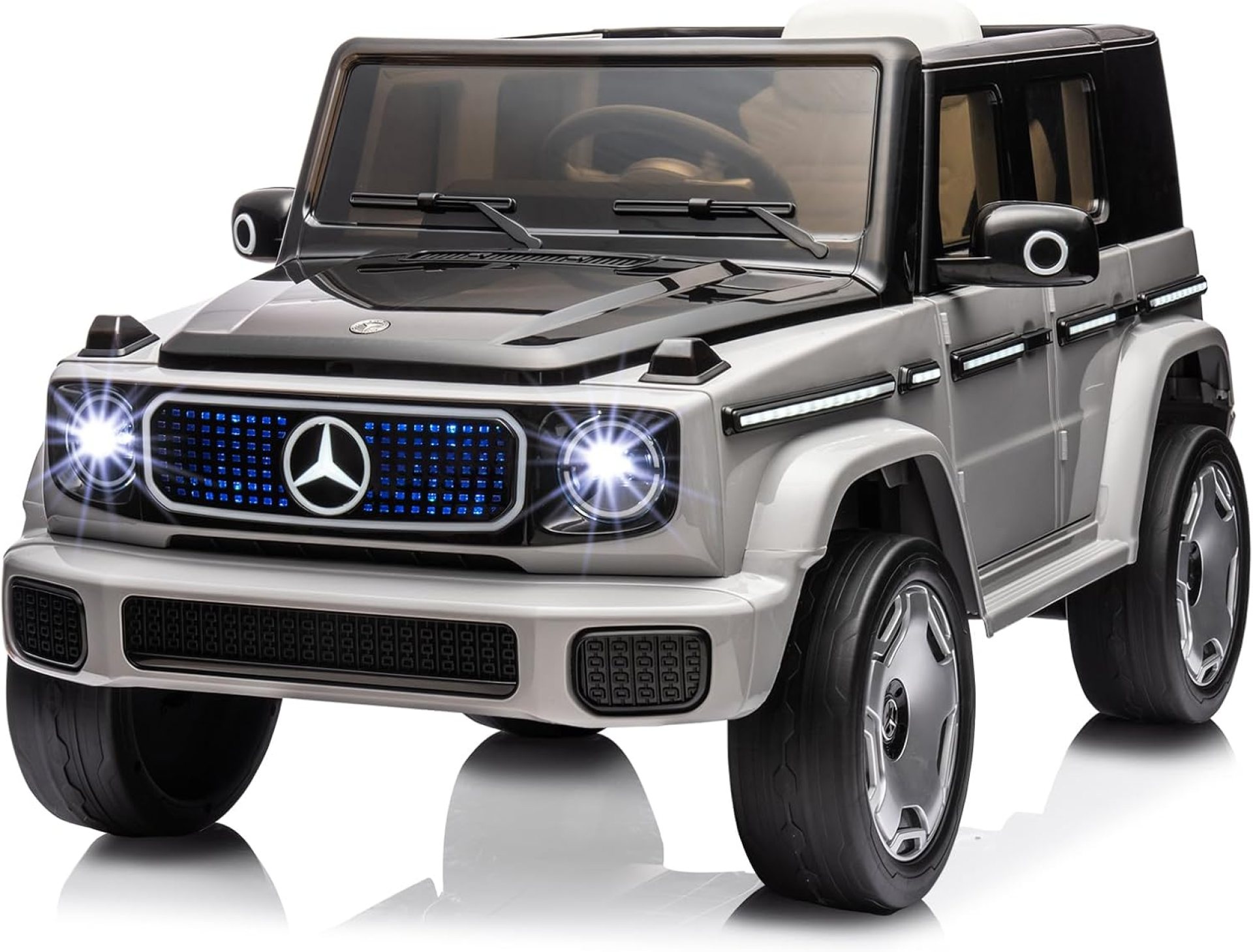 Hetoy 12V Kids Ride On Car, Licensed Mercedes-Benz EQG Electric Car Battery Powered w/Parent Remote Control, Full Car LED Lights, Spring Suspension, Music, 4 Wheeler Electric Vehicle for Kids (Gray) Hetoy 12V Kids Ride On Car, Licensed Mercedes-Benz EQG Electric Car Battery Powered w/Parent Remote Control, Full Car LED Lights, Spring Suspension, Music, 4 Wheeler Electric Vehicle for Kids (Gray)