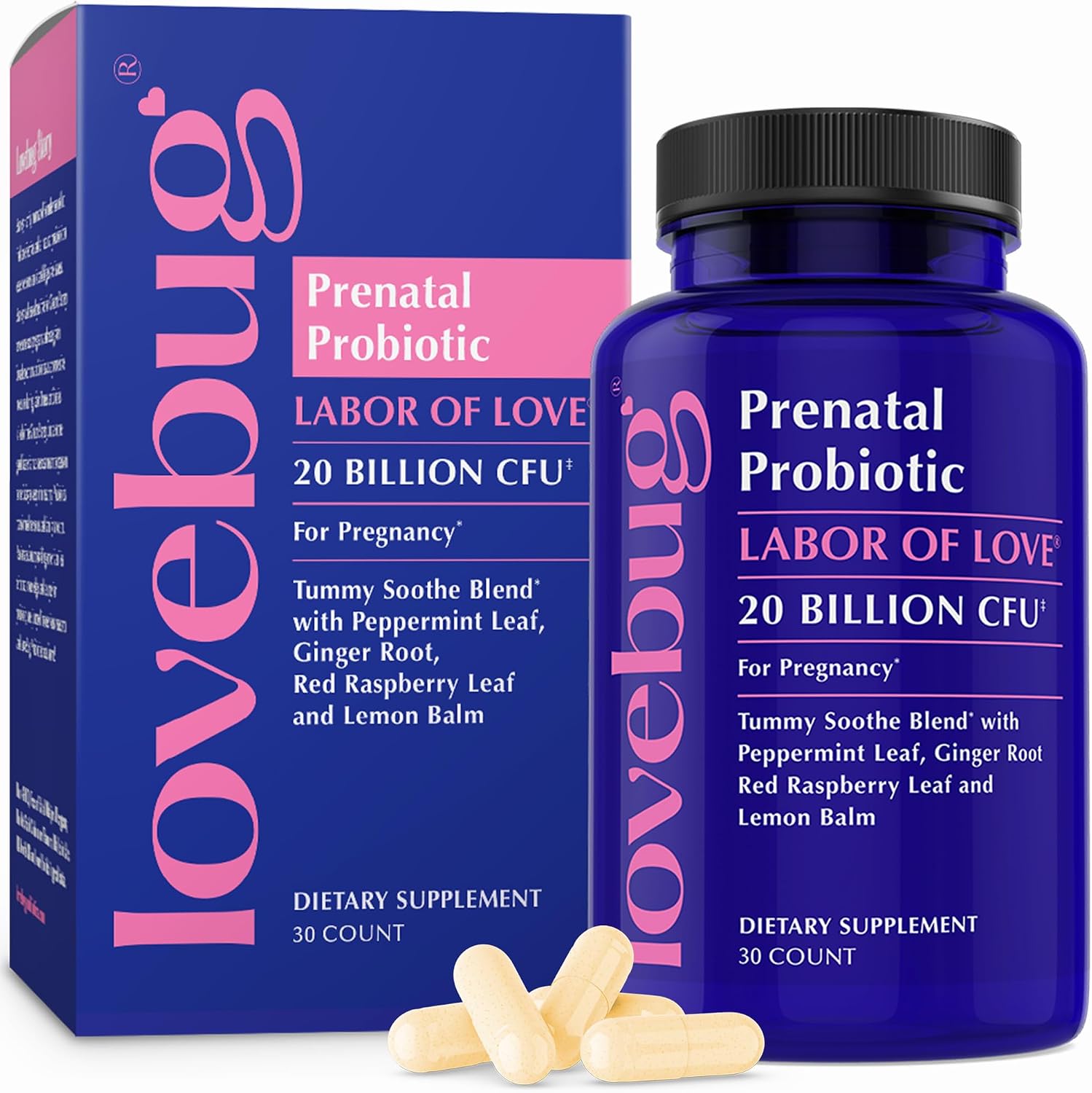 Lovebug Prenatal Probiotic | Helps with Morning Sickness, Nausea, Heartburn & Digestion | Helps Baby Microbiome | Multi Strain 20 Billion CFU | 30 Capsules Lovebug Prenatal Probiotic | Helps with Morning Sickness, Nausea, Heartburn & Digestion | Helps Baby Microbiome | Multi Strain 20 Billion CFU | 30 Capsules