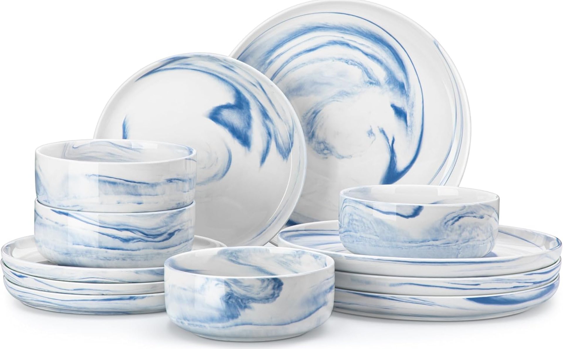 MALACASA Plates and Bowls Sets, 12 Pieces Porcelain Dinnerware Sets Dishware Sets Chip Resistant Ceramic Dish Set Dining Dinner Ware Service for 4, Marble Blue, Series LUNA MALACASA Plates and Bowls Sets, 12 Pieces Porcelain Dinnerware Sets Dishware Sets Chip Resistant Ceramic Dish Set Dining Dinner Ware Service for 4, Marble Blue, Series LUNA
