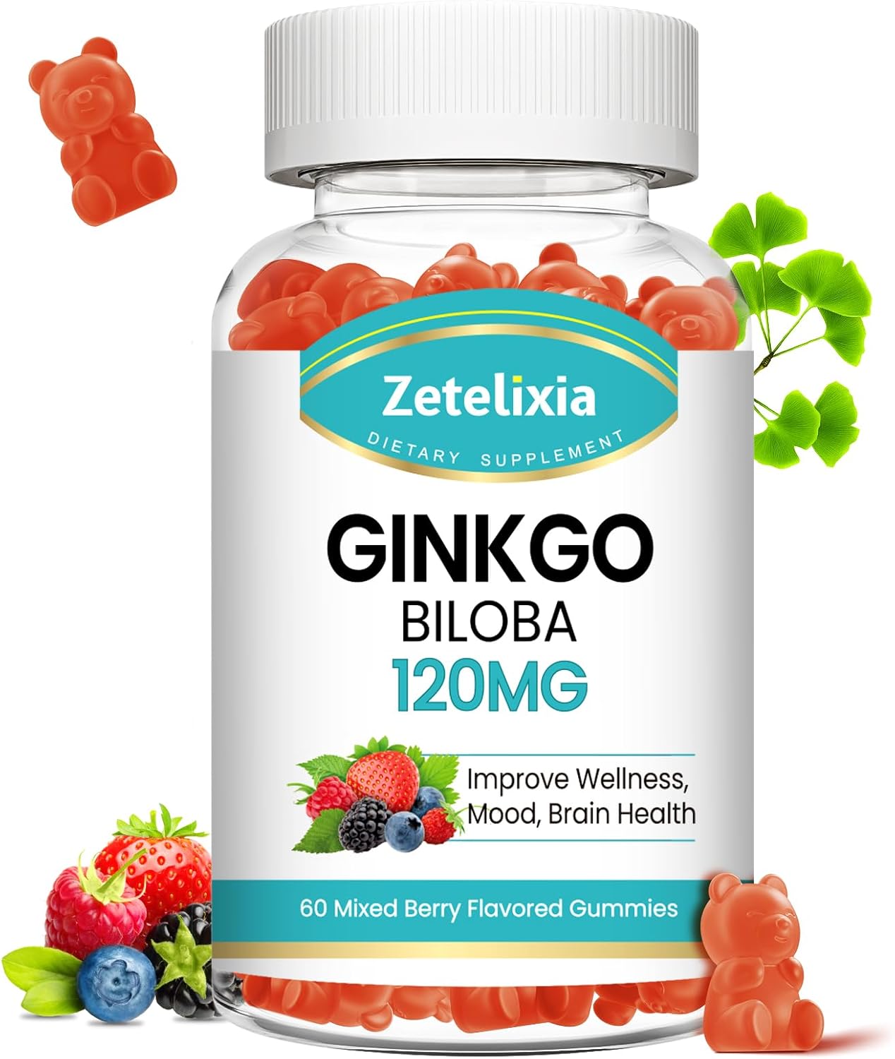 Ginkgo Biloba Gummies for Women and Men, Brain Supplement Improve Better Mood and Focus, Vegan Mixed Berry Flavor 60 Count Ginkgo Biloba Gummies for Women and Men, Brain Supplement Improve Better Mood and Focus, Vegan Mixed Berry Flavor 60 Count