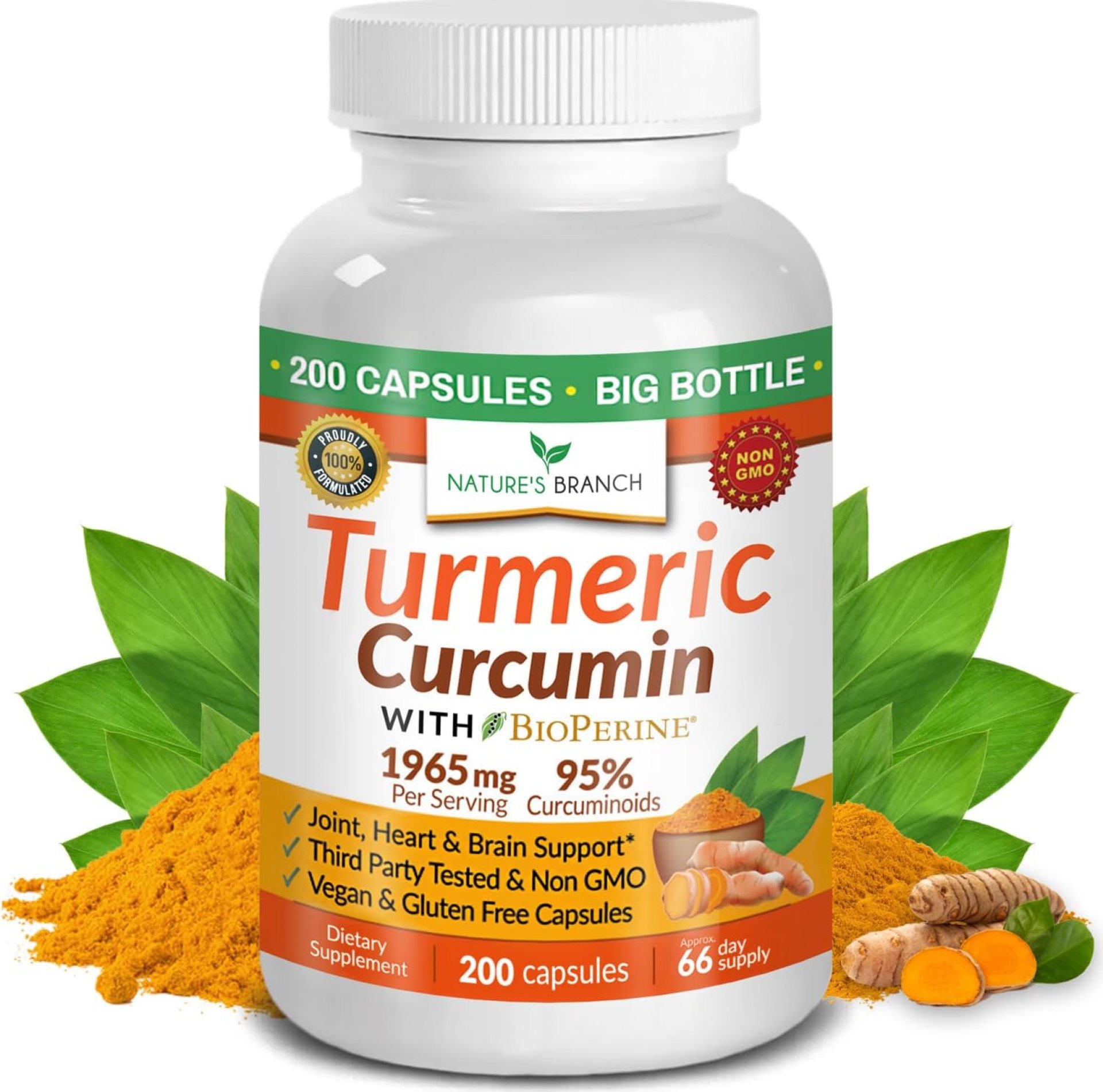 Turmeric Curcumin with Black Pepper – Organic Turmeric Powder – 200 Capsules – 1965mg Extra Strength, Joint Support Supplement – High Absorption, BioPerine Extract, High Potency, Vegan – Made in USA Turmeric Curcumin with Black Pepper – Organic Turmeric Powder – 200 Capsules – 1965mg Extra Strength, Joint Support Supplement – High Absorption, BioPerine Extract, High Potency, Vegan – Made in USA