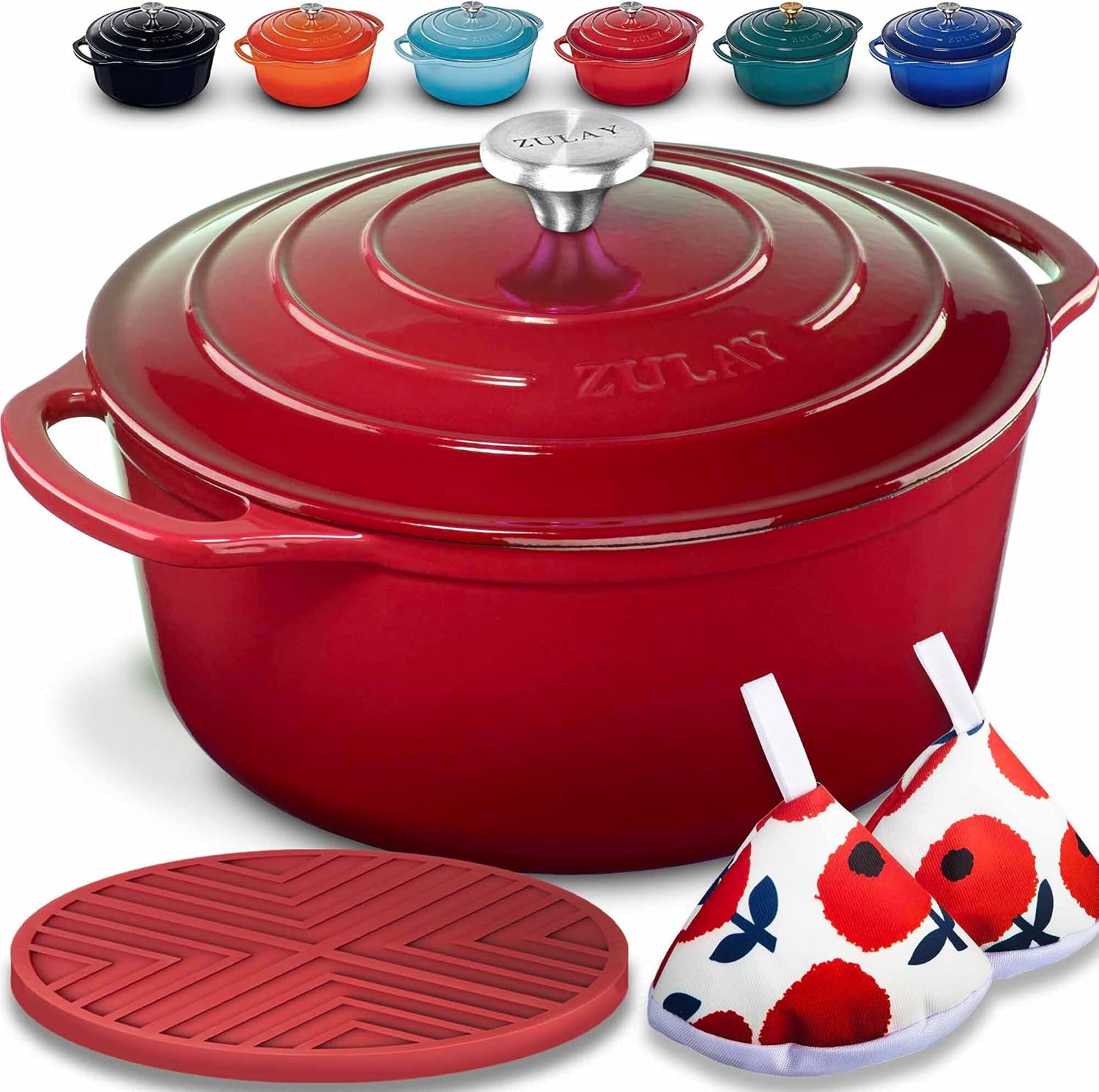 Zulay Kitchen 6 Quart Enameled Cast Iron Dutch Oven with Lid – Premium Durability & Oven Safe up to 500°F – Heavy Duty Cookware Perfect for Bread Baking, Stews, Braising & Roasting – Red Zulay Kitchen 6 Quart Enameled Cast Iron Dutch Oven with Lid – Premium Durability & Oven Safe up to 500°F – Heavy Duty Cookware Perfect for Bread Baking, Stews, Braising & Roasting – Red
