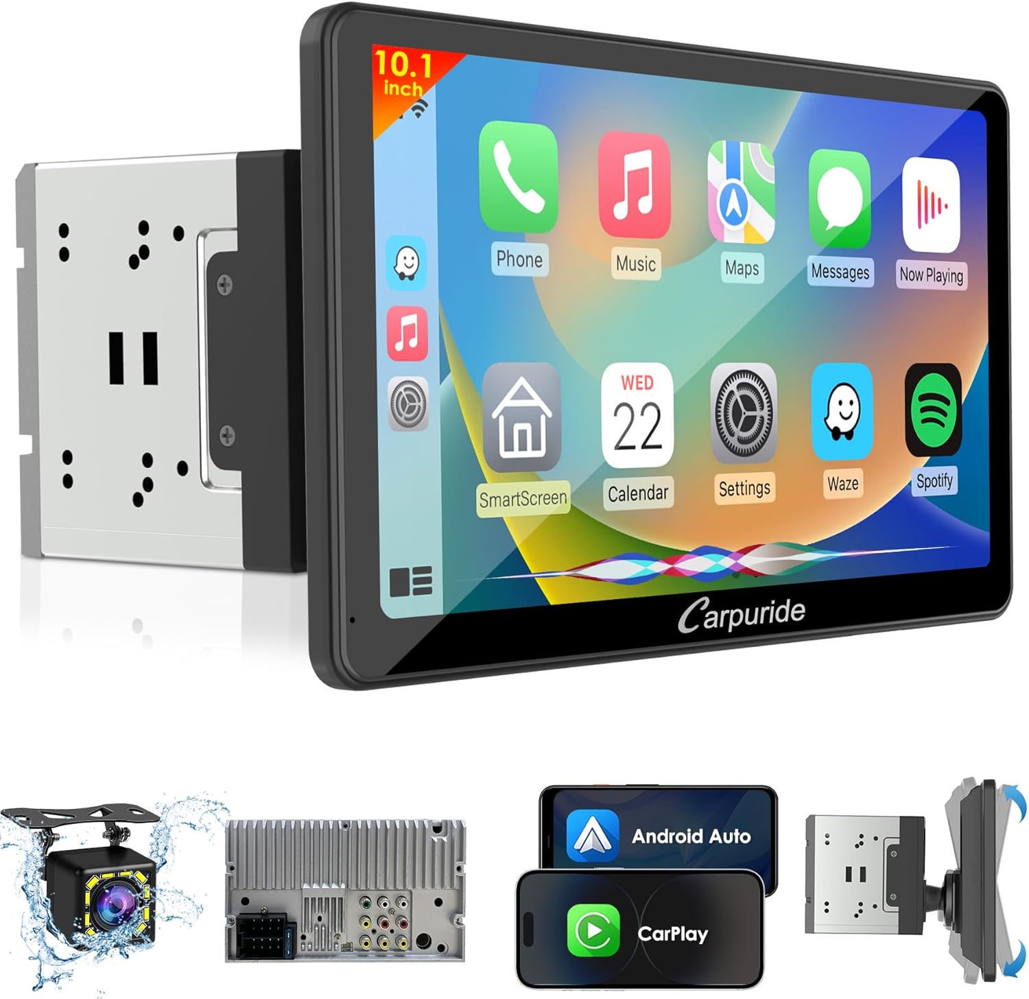Carpuride Double Din Car Stereo with CarPlay and Android Auto Car Radio 10.1″ HD Floating Touchscreen Car Audio Receivers with Bluetooth, EQ Subwoofer, Mirror Link, SWC, Backup Camera,AUX, AM/FM Radio Carpuride Double Din Car Stereo with CarPlay and Android Auto Car Radio 10.1″ HD Floating Touchscreen Car Audio Receivers with Bluetooth, EQ Subwoofer, Mirror Link, SWC, Backup Camera,AUX, AM/FM Radio