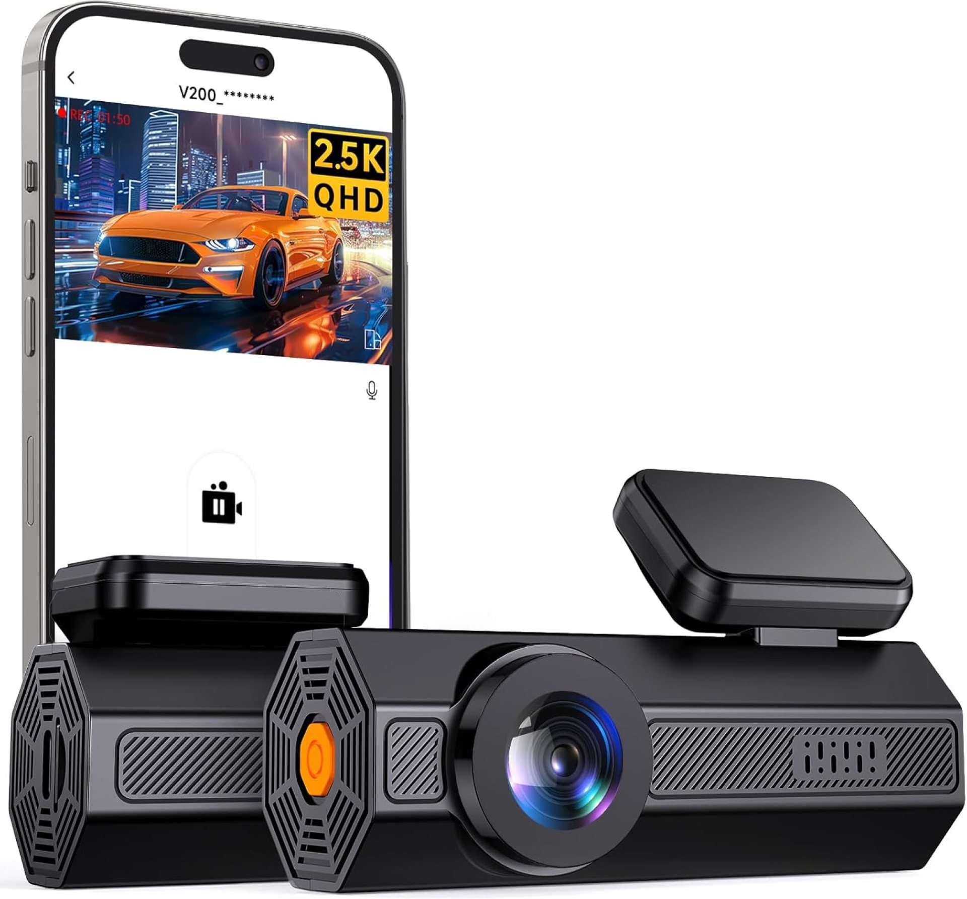 Dash Cam, 2.5K Dash Camera for Cars, V200 WiFi Dash Cam Front, Wireless Dashcam with App, WDR Night Vision, G-Sensor Dashcams for Cars, 24H Parking Mode, Loop Recording, Support 256GB Max Dash Cam, 2.5K Dash Camera for Cars, V200 WiFi Dash Cam Front, Wireless Dashcam with App, WDR Night Vision, G-Sensor Dashcams for Cars, 24H Parking Mode, Loop Recording, Support 256GB Max