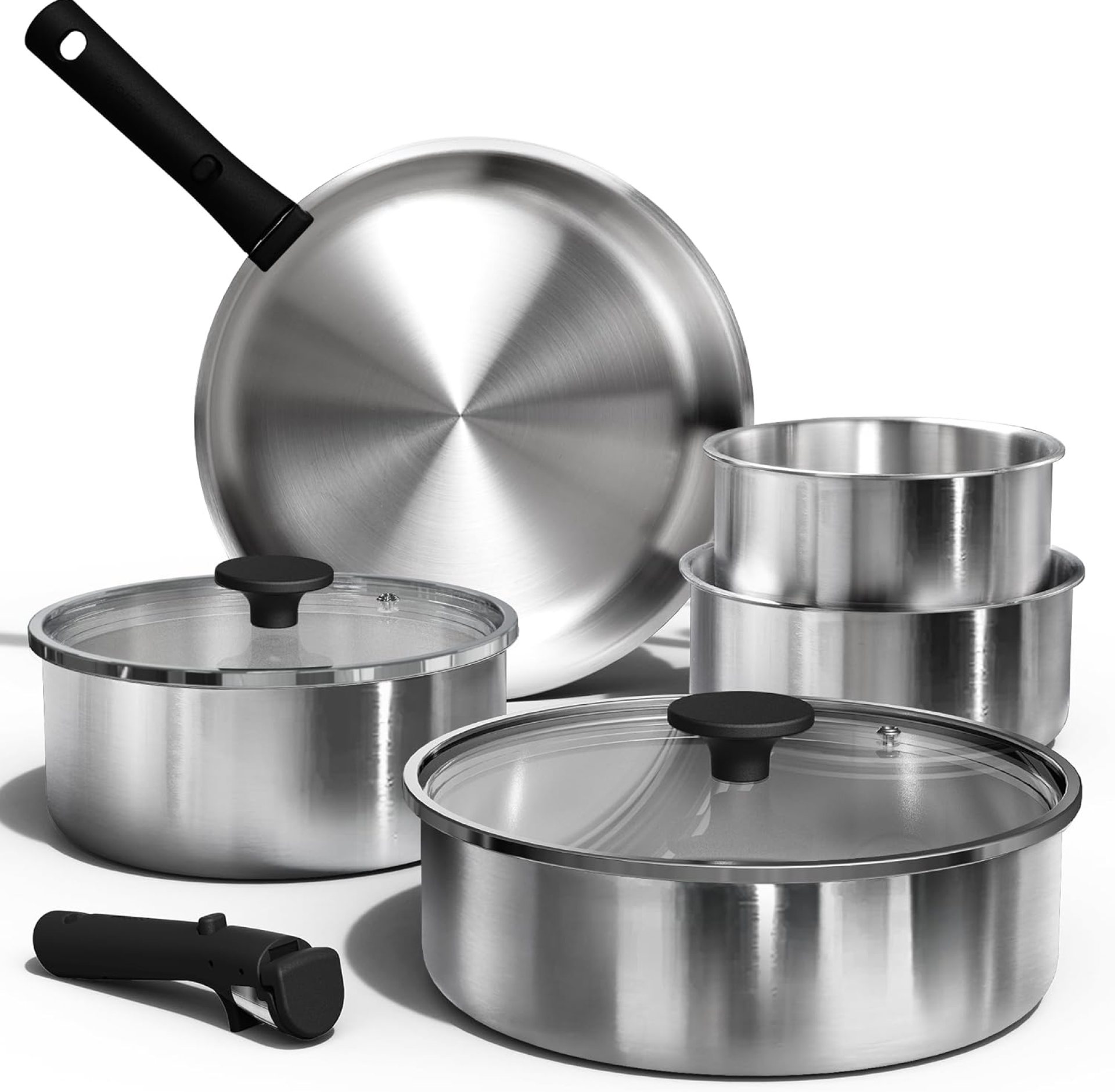 CAROTE Pots and Pans Set, Stainless Steel Cookware Set Detachable Handle, 9pcs Induction Kitchen Cookware Sets with Removable Handle, RV Cookware Set, Oven Safe CAROTE Pots and Pans Set, Stainless Steel Cookware Set Detachable Handle, 9pcs Induction Kitchen Cookware Sets with Removable Handle, RV Cookware Set, Oven Safe
