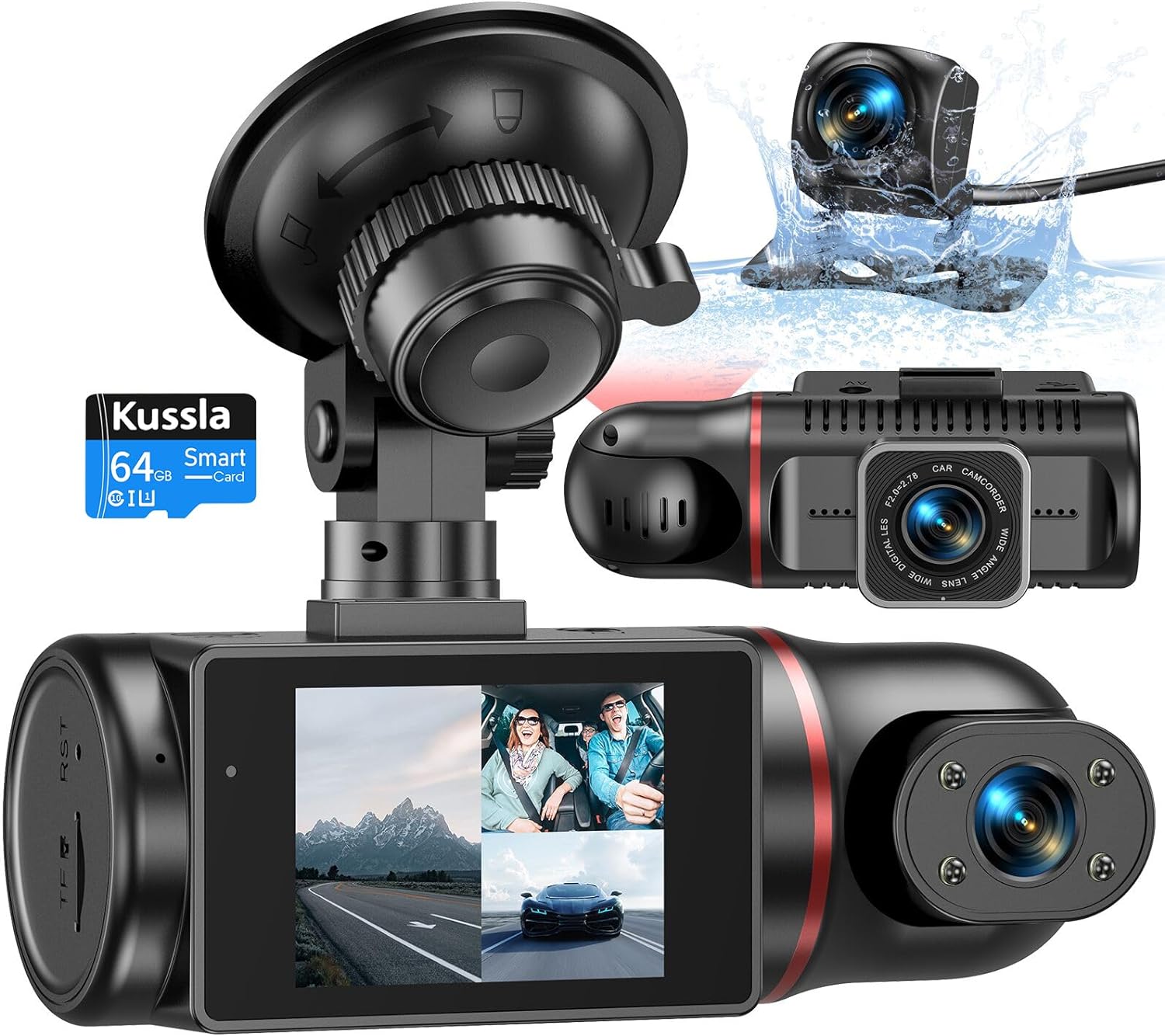 Dash Cam Front and Rear Inside, 1080P 3 Channel Dash Camera for Cars with 64GB Card, Super Night Vision Dashcam, Car Camera with Loop Recording, G-Sensor, WDR, 24H Parking Monitor Dash Cam Front and Rear Inside, 1080P 3 Channel Dash Camera for Cars with 64GB Card, Super Night Vision Dashcam, Car Camera with Loop Recording, G-Sensor, WDR, 24H Parking Monitor