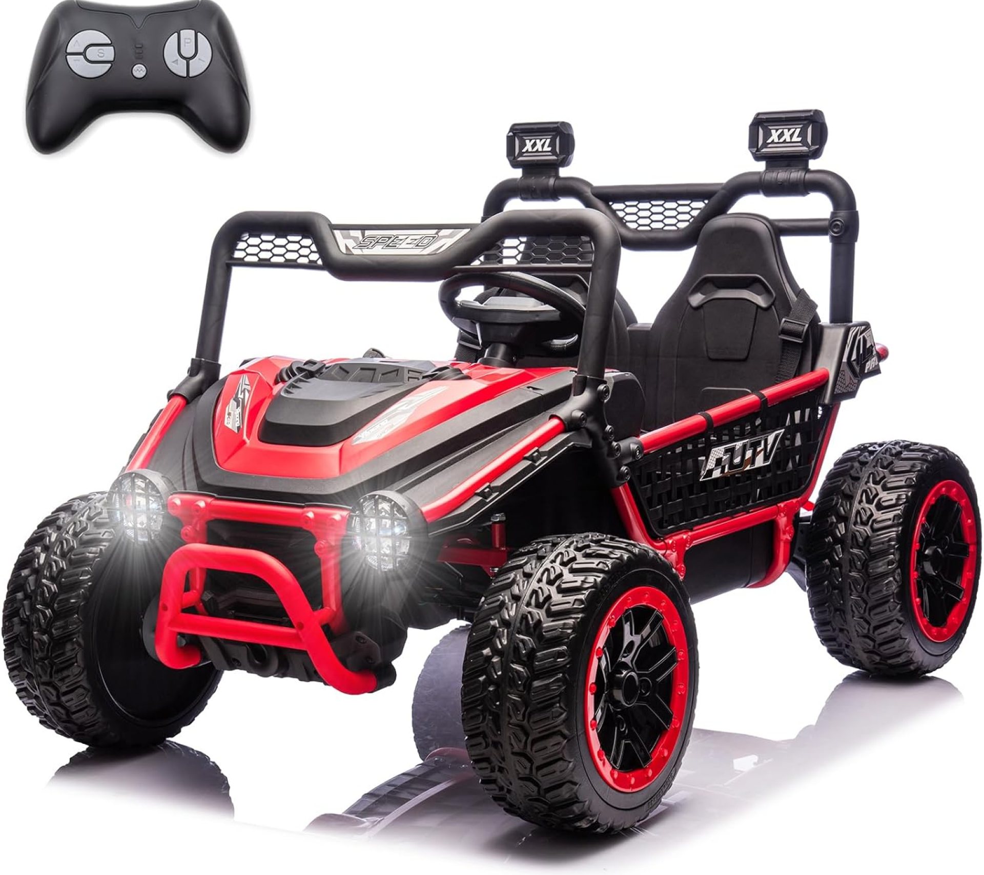 NEWQIDA XXL 24V Kids UTV 2 Seater Ride on Toys W/Remote Control 4×4 Electric Car for Boys Girls, 4-Wheeler Spring Suspension, Up to 5MPH, EVA Rubber Tires, Bluetooth, Music, 22″ Spacious Seat, Red NEWQIDA XXL 24V Kids UTV 2 Seater Ride on Toys W/Remote Control 4×4 Electric Car for Boys Girls, 4-Wheeler Spring Suspension, Up to 5MPH, EVA Rubber Tires, Bluetooth, Music, 22″ Spacious Seat, Red