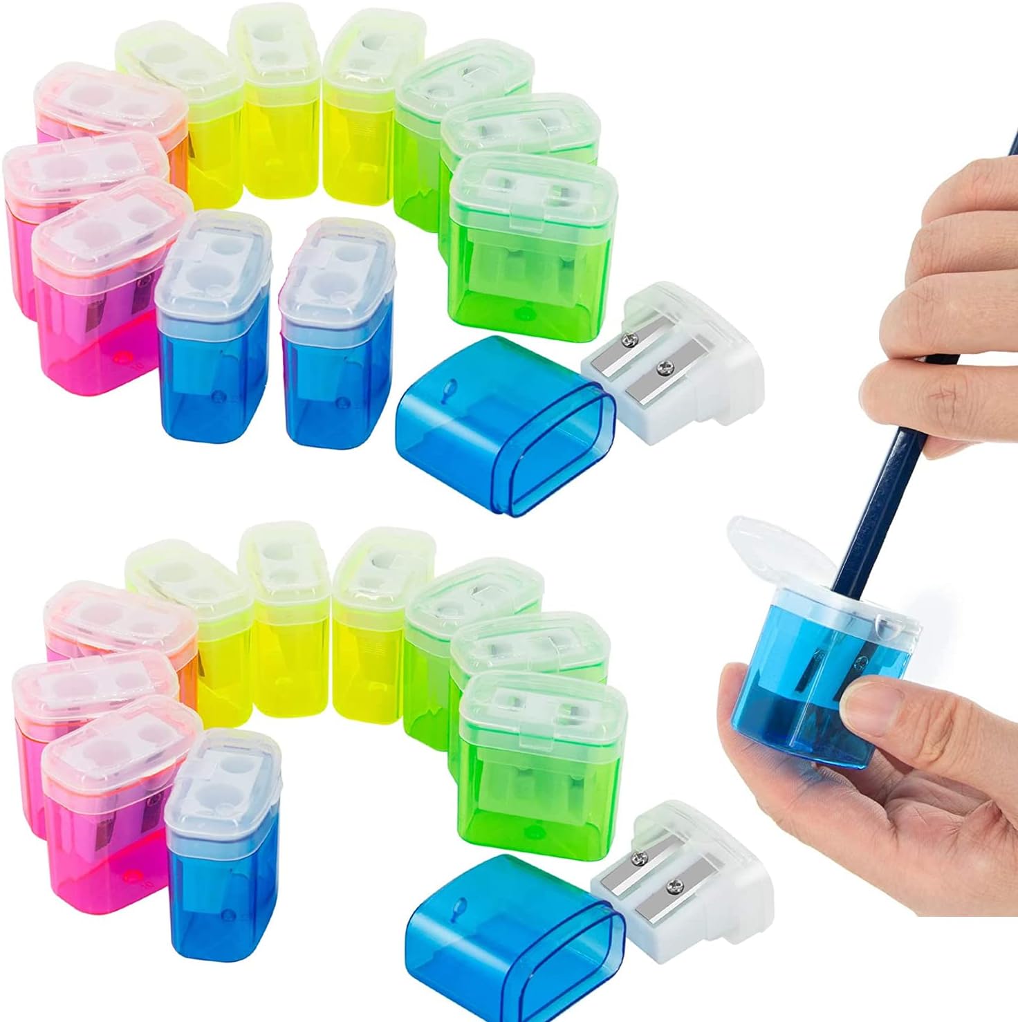 KIDMEN 24 PCS 2 Holes Small Manual Pencil Sharpener with Lid,for Kids,School KIDMEN 24 PCS 2 Holes Small Manual Pencil Sharpener with Lid,for Kids,School