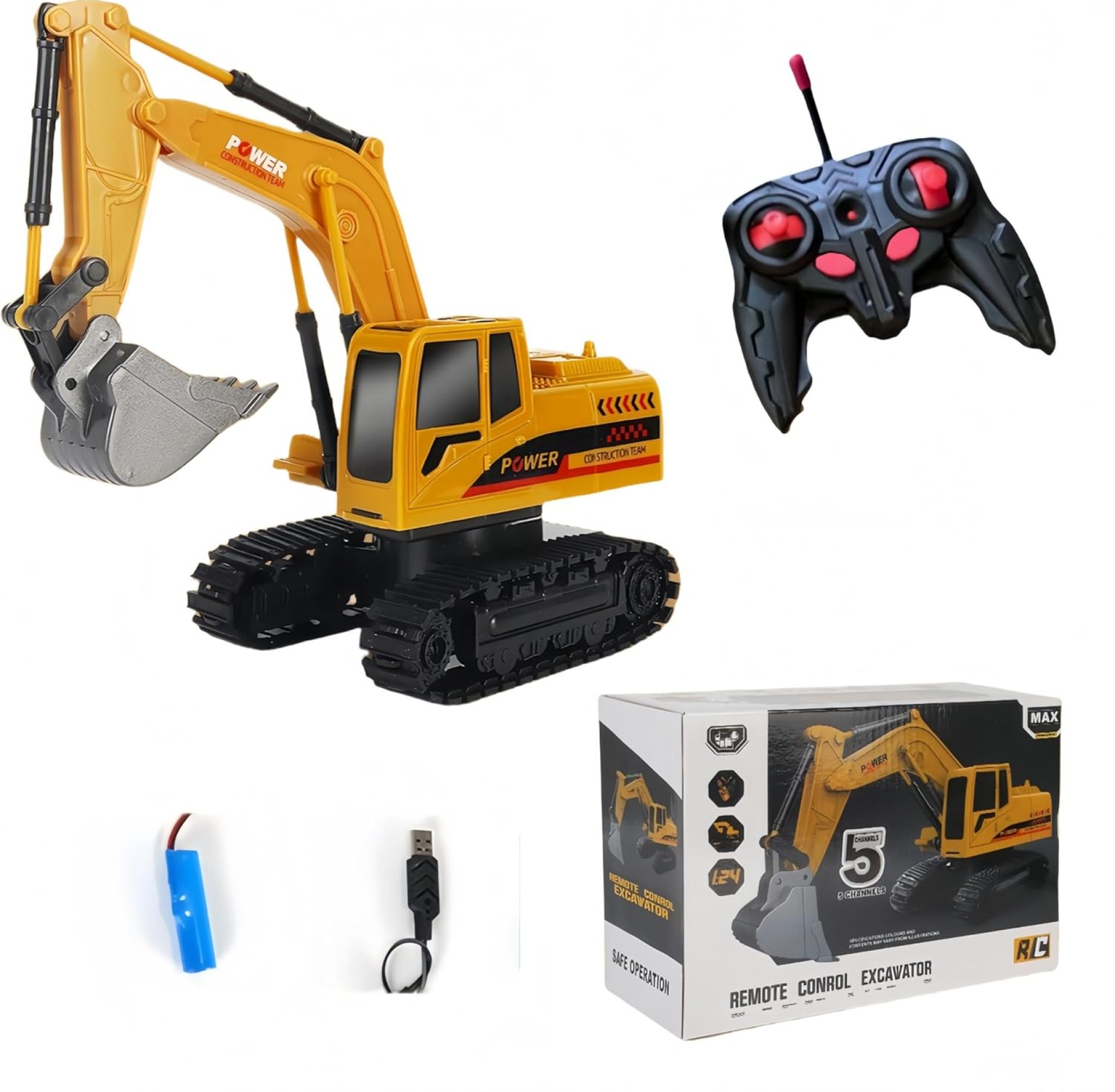 5-Channel Alloy Remote Control Excavator Toy – Realistic Construction Vehicle for Kids with Rechargeable Battery 5-Channel Alloy Remote Control Excavator Toy – Realistic Construction Vehicle for Kids with Rechargeable Battery