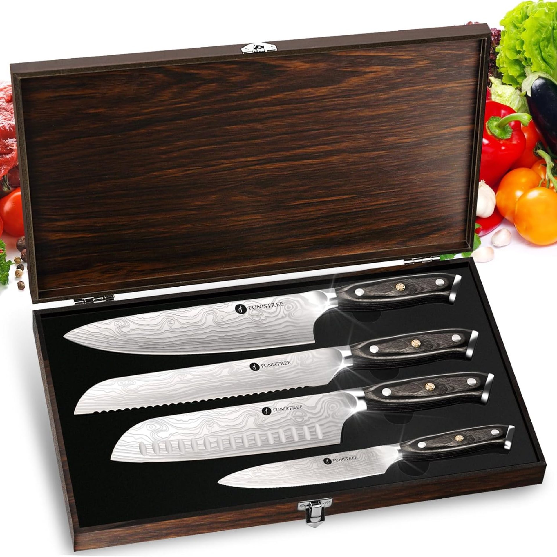 Kitchen Knife Set, 4 Pcs Damascus Chef Knife Set With Wooden Box, 8″ Chef Knife, 5″ Utility Knife, 8″ Bread Knife, 7″ Santoku Knife, Gift Set for Men Women Christmas, Thanksgiving Gifts Kitchen Knife Set, 4 Pcs Damascus Chef Knife Set With Wooden Box, 8″ Chef Knife, 5″ Utility Knife, 8″ Bread Knife, 7″ Santoku Knife, Gift Set for Men Women Christmas, Thanksgiving Gifts