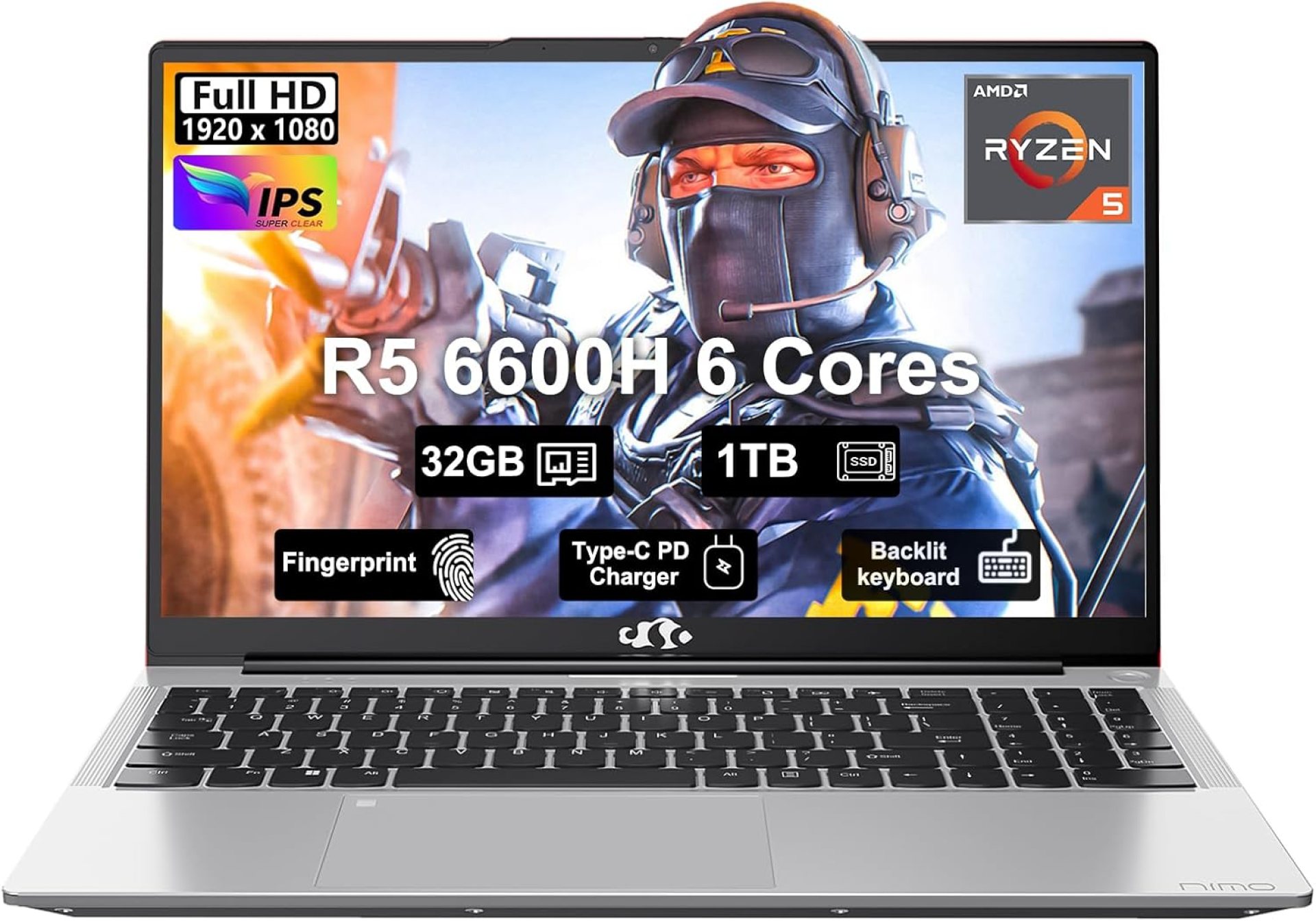 15.6 Business-gaming-Laptop, 6-Cores AMD Ryzen 5 6600H 660M 6nm GPU, 32GB DDR5 1TB SSD(Beat i7-1165G7 up to 4.5GHz)100W Type-C FHD IPS Laptop-Computer with Fingerprint Backlit Keyboard WiFi5 Win11 15.6 Business-gaming-Laptop, 6-Cores AMD Ryzen 5 6600H 660M 6nm GPU, 32GB DDR5 1TB SSD(Beat i7-1165G7 up to 4.5GHz)100W Type-C FHD IPS Laptop-Computer with Fingerprint Backlit Keyboard WiFi5 Win11