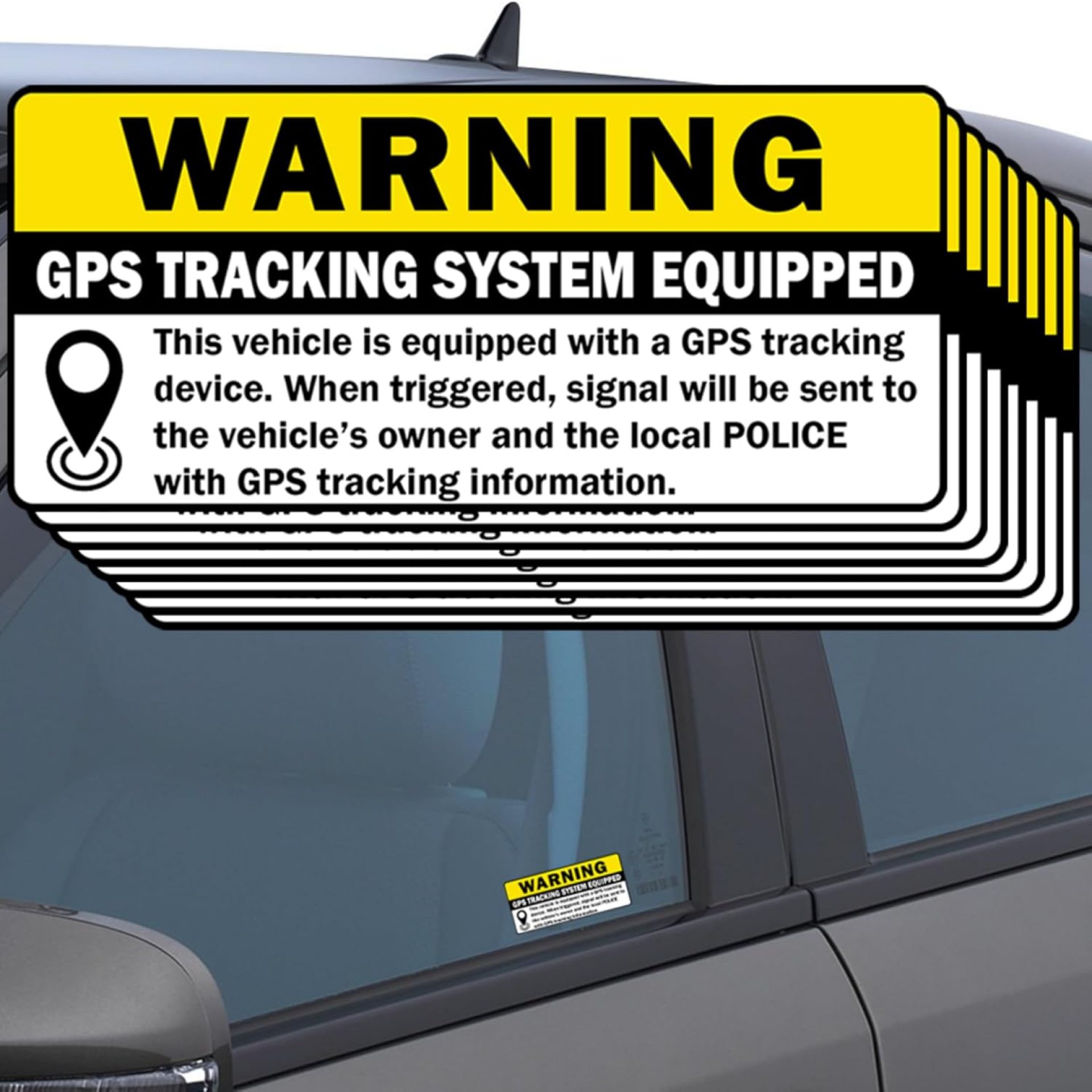 TOTOMO 8pc GPS Tracking Sticker Anti-Theft Car Vehicle Warning Sign – 3″ x 1.5″ Self Adhesive Sign (4pc Front Adhesive + 4pc Back Adhesive Stickers) TOTOMO 8pc GPS Tracking Sticker Anti-Theft Car Vehicle Warning Sign – 3″ x 1.5″ Self Adhesive Sign (4pc Front Adhesive + 4pc Back Adhesive Stickers)