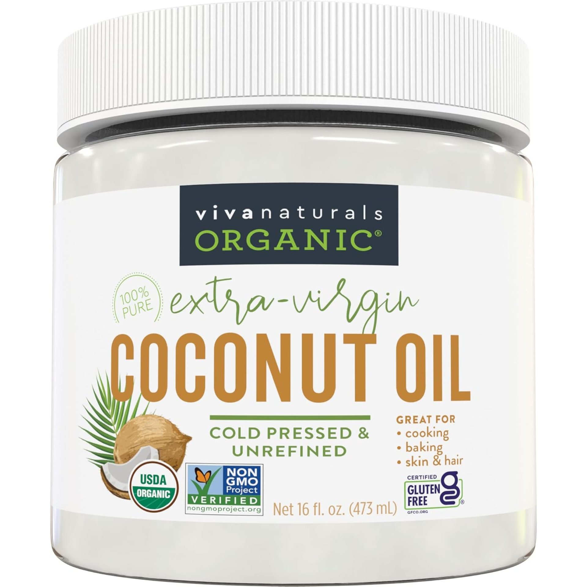 Viva Naturals Organic Coconut Oil – Unrefined, Cold-Pressed Extra Virgin Coconut Oil, USDA Organic and Non-GMO Cooking Oil, Great as Hair Oil and Skin Oil, 16 Fl Oz Viva Naturals Organic Coconut Oil – Unrefined, Cold-Pressed Extra Virgin Coconut Oil, USDA Organic and Non-GMO Cooking Oil, Great as Hair Oil and Skin Oil, 16 Fl Oz