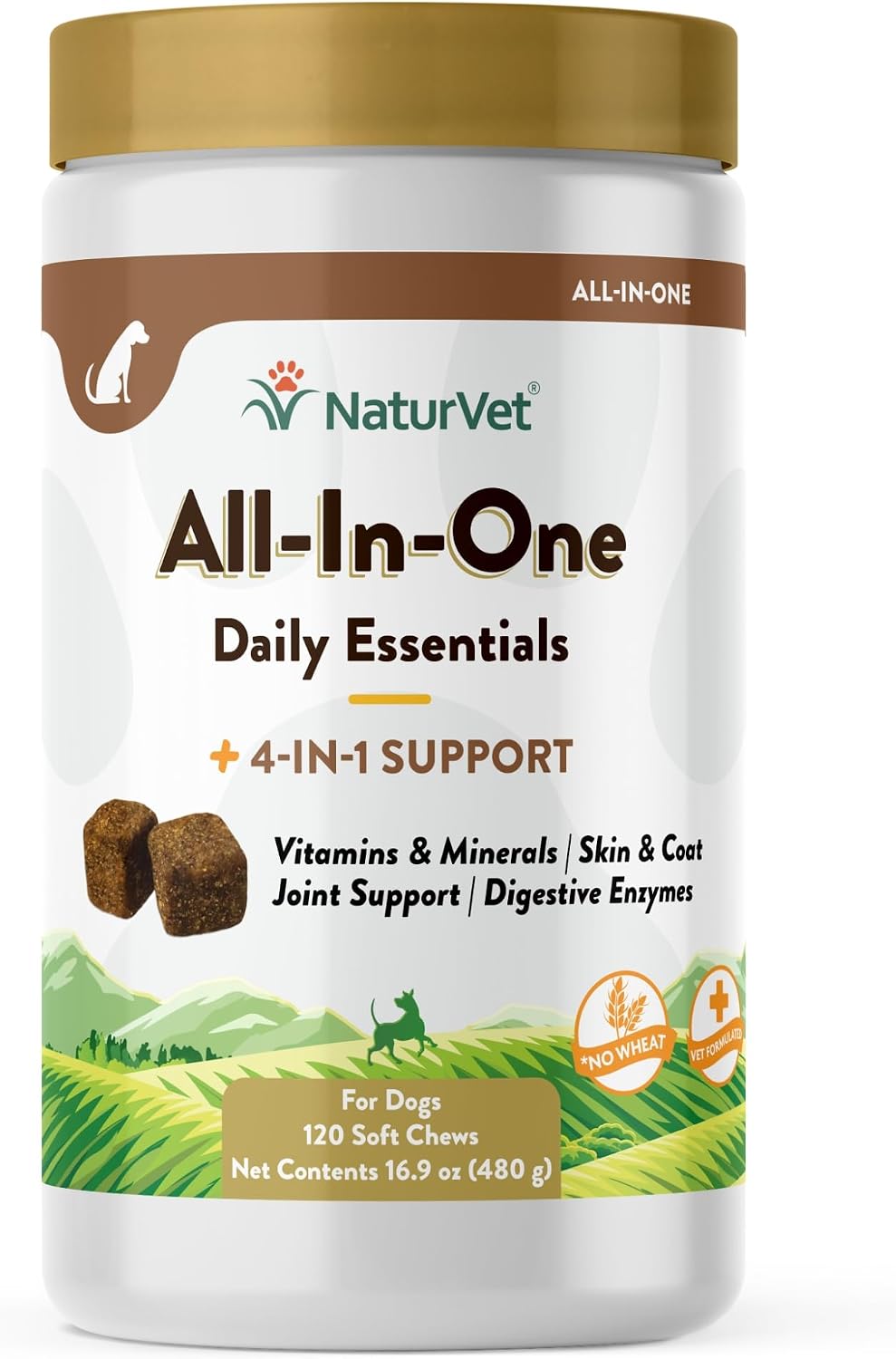 NaturVet All-in-One Dog Supplement – for Joint Support, Digestion, Skin, Coat Care – Dog Multivitamins with Minerals, Omega-3, 6, 9 – Wheat-Free Vitamins for Dogs – 120 Soft Chews NaturVet All-in-One Dog Supplement – for Joint Support, Digestion, Skin, Coat Care – Dog Multivitamins with Minerals, Omega-3, 6, 9 – Wheat-Free Vitamins for Dogs – 120 Soft Chews