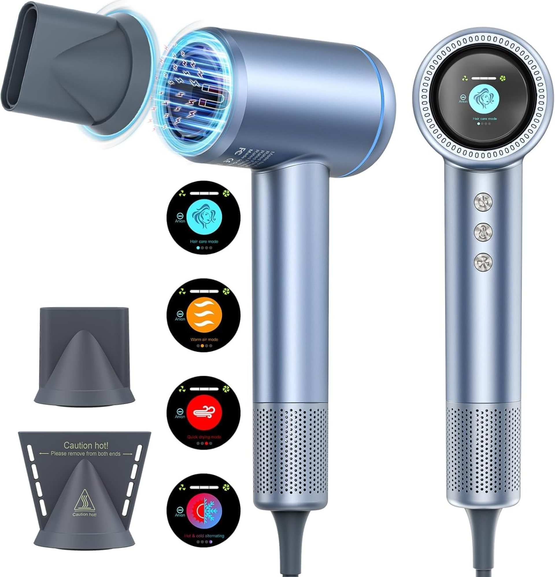 Hair Dryer, 150000 RPM High-Speed Brushless Motor Negative Ionic Fast Drying Blow Dryer with LCD Display, 4 Temps & 3 Speeds and 2 Magnetic Nozzle Hairdryer for Woman Kids Salon Hair Dryer, 150000 RPM High-Speed Brushless Motor Negative Ionic Fast Drying Blow Dryer with LCD Display, 4 Temps & 3 Speeds and 2 Magnetic Nozzle Hairdryer for Woman Kids Salon