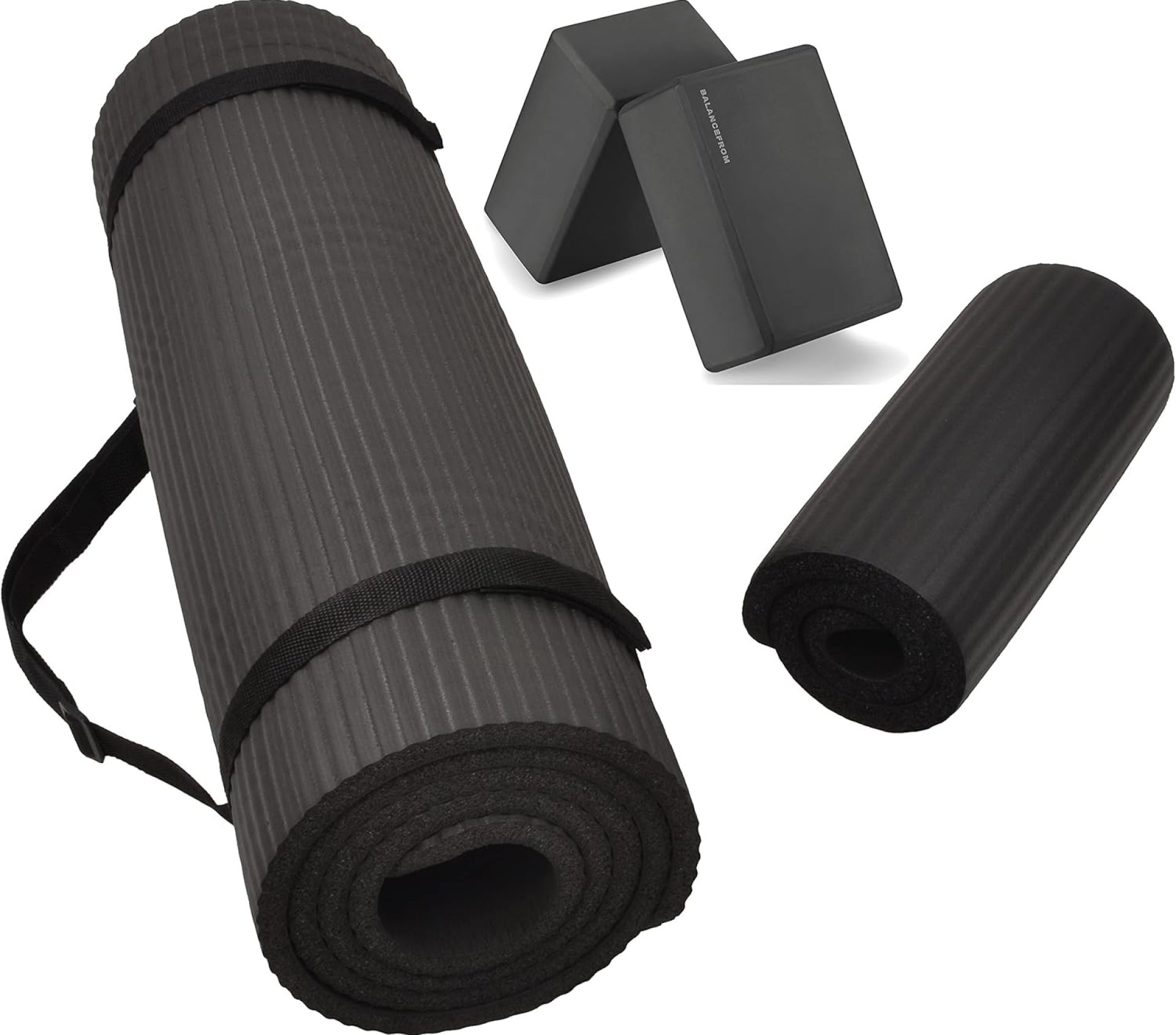 All Purpose 1/2-Inch Extra Thick High Density Anti-Tear Exercise Yoga Mat and Knee Pad with Carrying Strap and Optional Yoga Blocks, Multiple All Purpose 1/2-Inch Extra Thick High Density Anti-Tear Exercise Yoga Mat and Knee Pad with Carrying Strap and Optional Yoga Blocks, Multiple