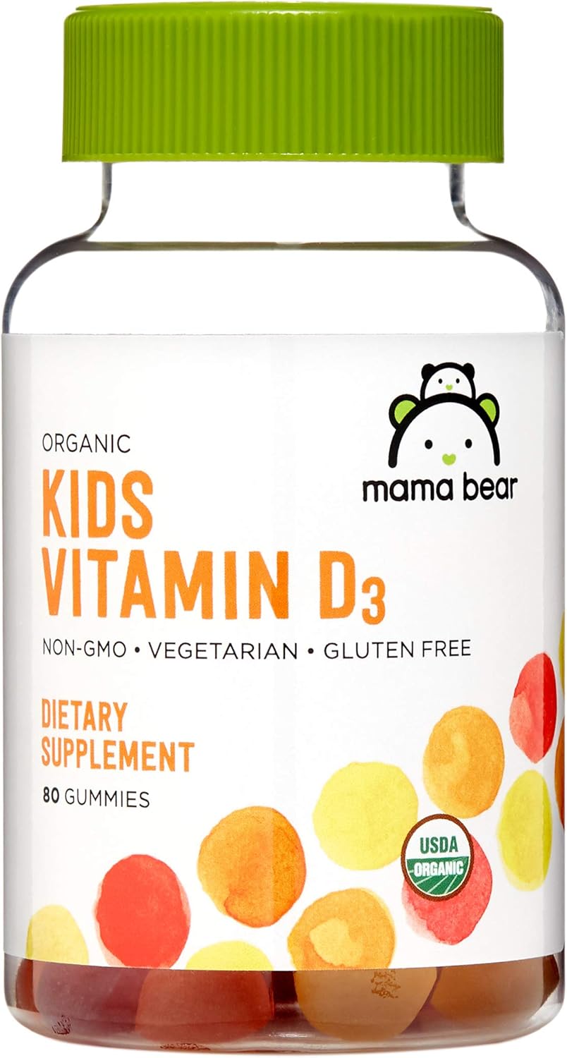 Amazon Brand – Mama Bear Organic Kids Vitamin D3 25 mcg (1000 IU) Gummies per serving, Bone and Immune Health, Strawberry, 80 Count Amazon Brand – Mama Bear Organic Kids Vitamin D3 25 mcg (1000 IU) Gummies per serving, Bone and Immune Health, Strawberry, 80 Count
