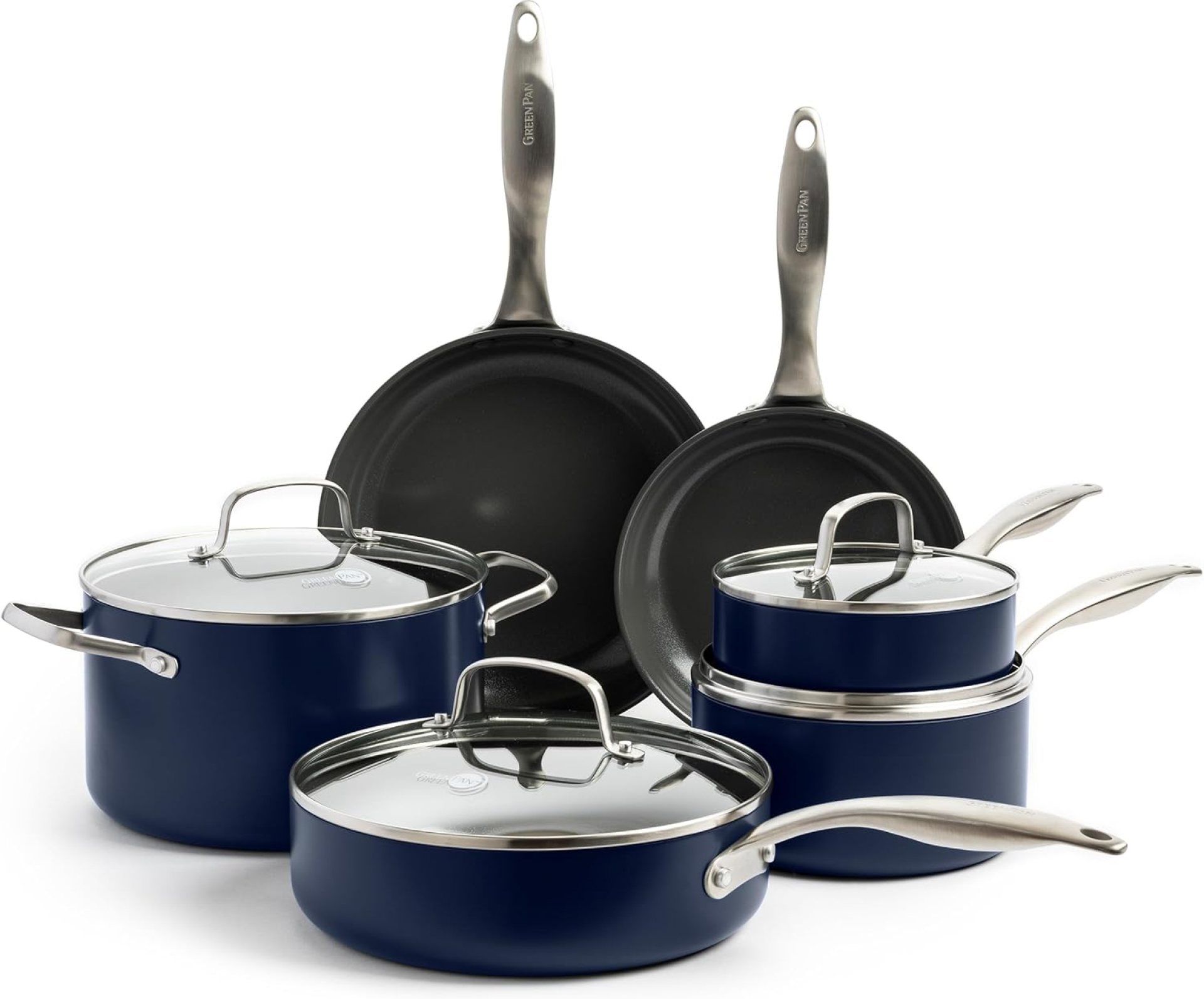 GreenPan Canterbury 10 Piece Cookware Pot and Pans Set, Hard Anodized PFAS-Free Healthy Ceramic Nonstick, Stainless Steel Handles, Versatile Cooking Essentials, Dishwasher & Oven Safe, Oxford Blue GreenPan Canterbury 10 Piece Cookware Pot and Pans Set, Hard Anodized PFAS-Free Healthy Ceramic Nonstick, Stainless Steel Handles, Versatile Cooking Essentials, Dishwasher & Oven Safe, Oxford Blue