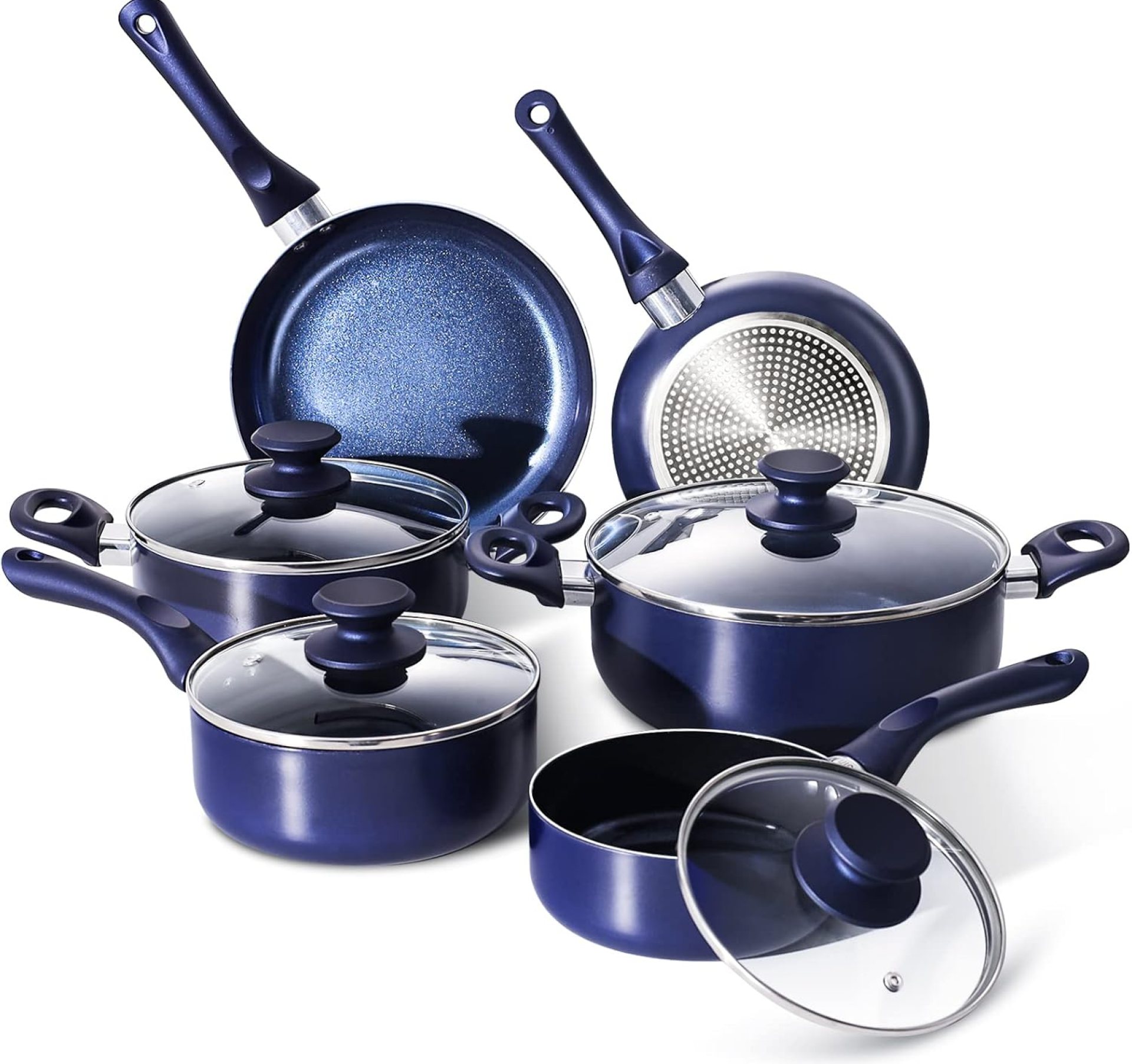 Pots and Pans Set,Aluminum Cookware Set, Nonstick Ceramic Coating, Fry Pan, Stockpot with Lid, Blue,10 Pieces Pots and Pans Set,Aluminum Cookware Set, Nonstick Ceramic Coating, Fry Pan, Stockpot with Lid, Blue,10 Pieces