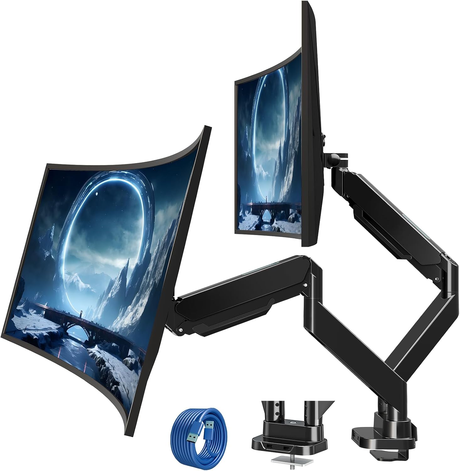 MOUNT PRO Dual Monitor Desk Mount for 39″ Ultrawide Screen up to 33lbs, Heavy Duty Monitor Arm Double Gas Spring Arms for 2 Monitors, Adjustable Computer Monitor Stand with USB, VESA 75×75 100×100 MOUNT PRO Dual Monitor Desk Mount for 39″ Ultrawide Screen up to 33lbs, Heavy Duty Monitor Arm Double Gas Spring Arms for 2 Monitors, Adjustable Computer Monitor Stand with USB, VESA 75×75 100×100