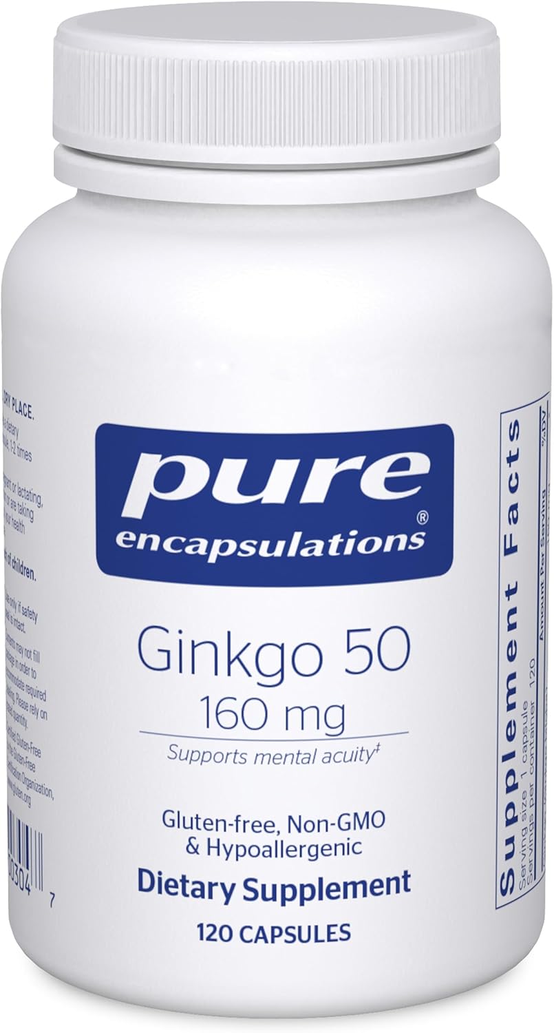Pure Encapsulations Ginkgo 50 160 mg | Ginkgo Biloba Supplement to Support Oxygen, Blood Circulation, and Mild Memory Problems Associated with Aging* | 120 Capsules Pure Encapsulations Ginkgo 50 160 mg | Ginkgo Biloba Supplement to Support Oxygen, Blood Circulation, and Mild Memory Problems Associated with Aging* | 120 Capsules