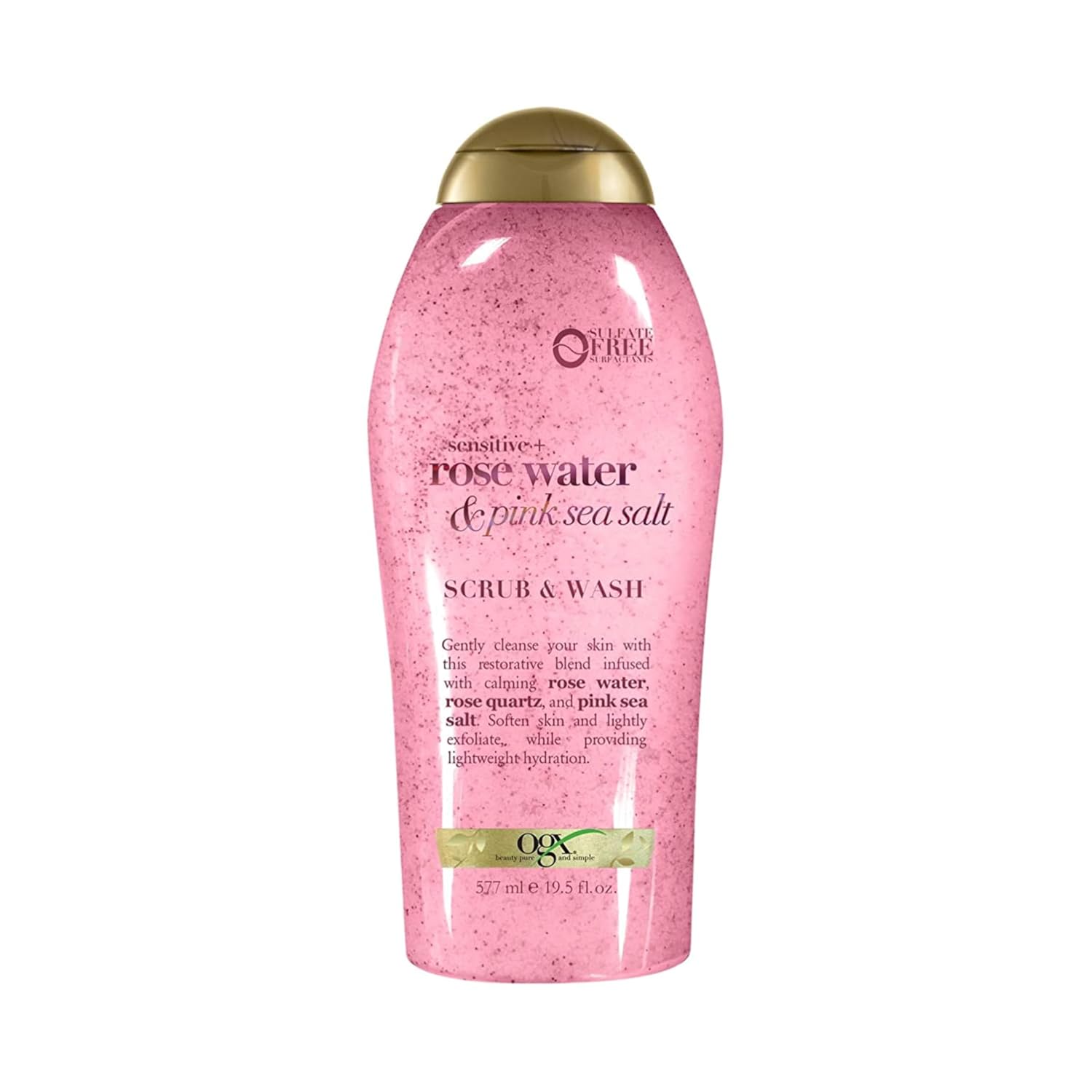 OGX Sensitive + Rose Water & Pink Sea Salt Exfoliating Body Scrub + Rose Quartz, Gentle Exfoliating Daily Body Wash Softens Skin, Body Scrub for Women, Sulfate-Free Surfactants, 19.5 fl oz OGX Sensitive + Rose Water & Pink Sea Salt Exfoliating Body Scrub + Rose Quartz, Gentle Exfoliating Daily Body Wash Softens Skin, Body Scrub for Women, Sulfate-Free Surfactants, 19.5 fl oz