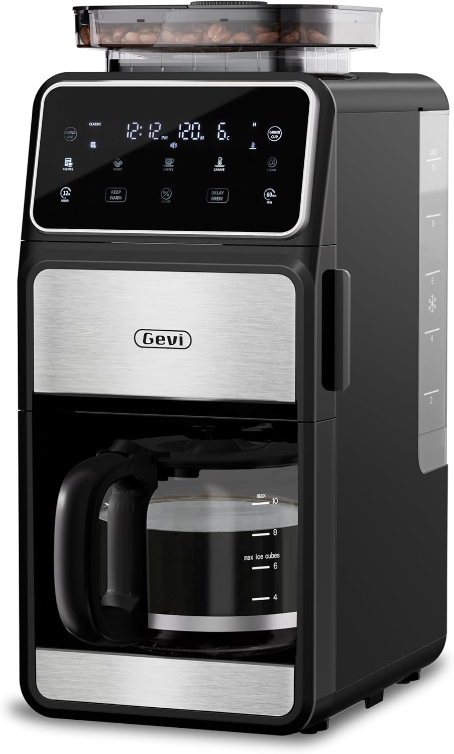 Gevi 10 Cup Drip Coffee Maker with Built-in Grinder, Grind & Brew Burr Combo Coffee Machine with Touch Screen, Programmable, 4-Hour Warm Plate, Permanent Filter, Coffee Carafe Gevi 10 Cup Drip Coffee Maker with Built-in Grinder, Grind & Brew Burr Combo Coffee Machine with Touch Screen, Programmable, 4-Hour Warm Plate, Permanent Filter, Coffee Carafe