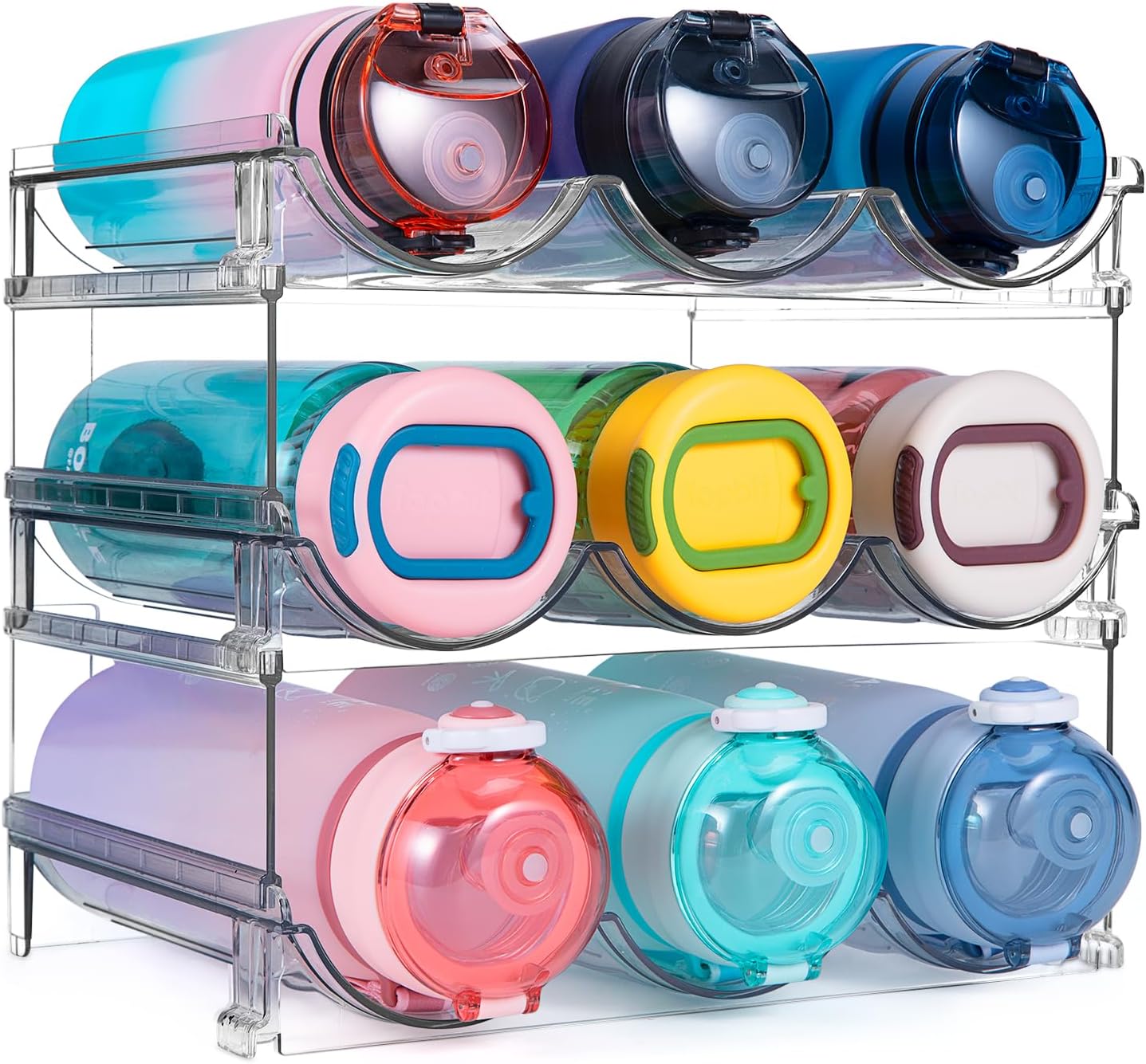 Water Bottle Organizer for Cabinet, 3 Pack Water Bottle Organization and Storage Shelf, Plastic Water Bottle Holder Rack for Fridge, Kitchen, Desktop Water Bottle Organizer for Cabinet, 3 Pack Water Bottle Organization and Storage Shelf, Plastic Water Bottle Holder Rack for Fridge, Kitchen, Desktop