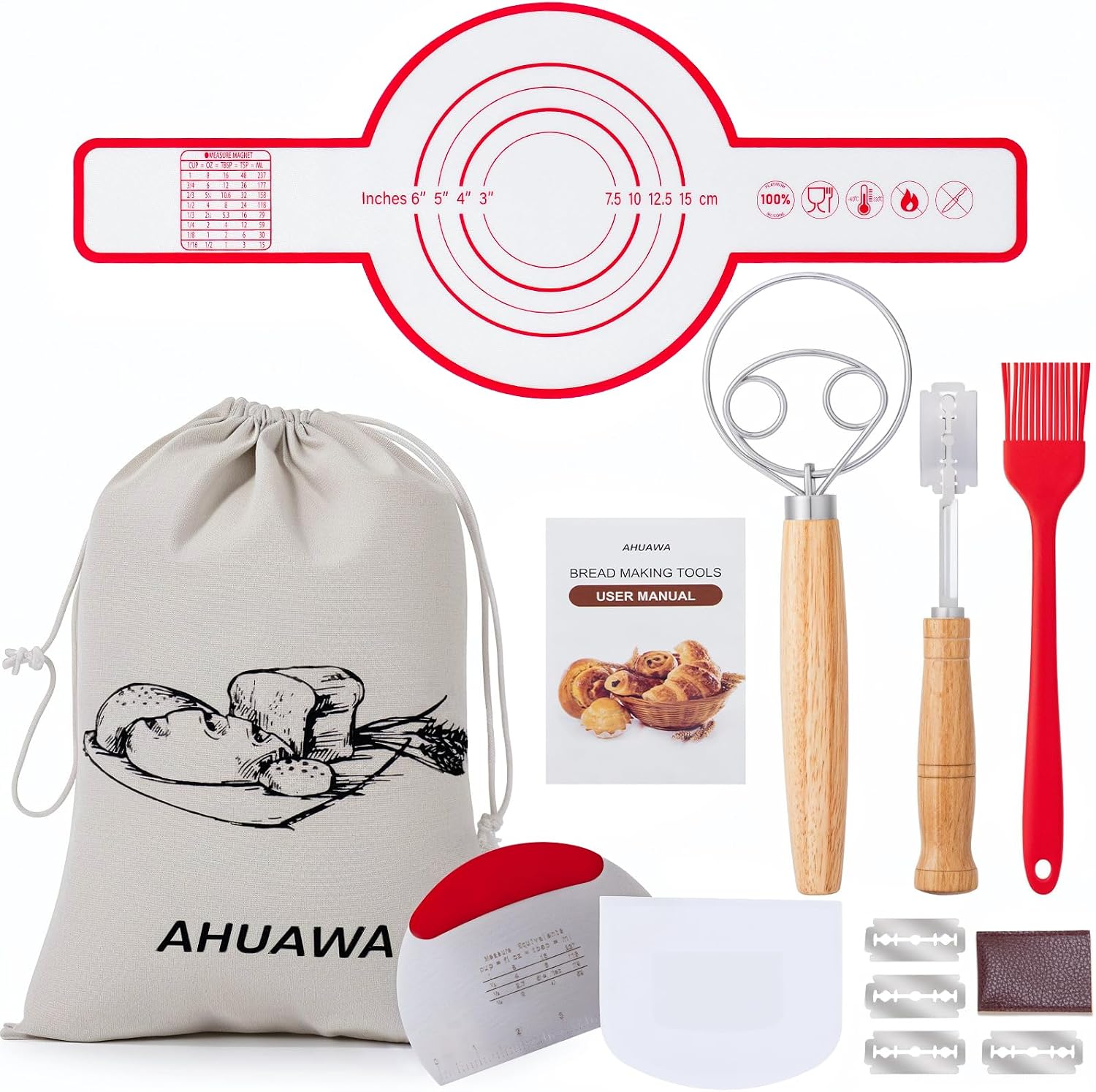 Bread Making Tools with Danish Dough Whisk Set, Sourdough Bread Scoring Tool & Baking Supplies – Bread Lame, Silicone Baking Sling, Bread Bag & More, Bread Baking Supplies Bread Making Tools with Danish Dough Whisk Set, Sourdough Bread Scoring Tool & Baking Supplies – Bread Lame, Silicone Baking Sling, Bread Bag & More, Bread Baking Supplies