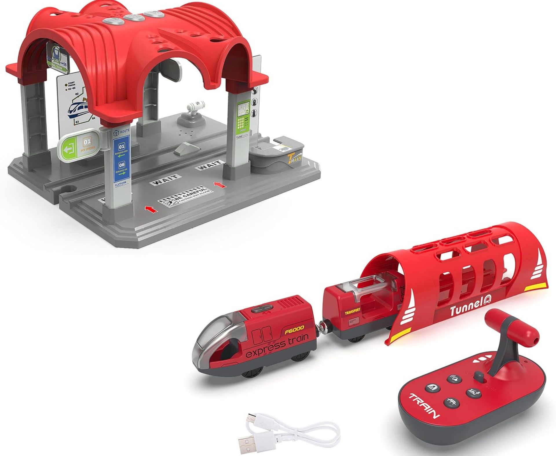 Toy Train Set Remote Control Locomotive and Station for Wooden Track, Train Accessories Motorized Trains and Tunnel, Compatible with Thomas, Brio Toy Train Set Remote Control Locomotive and Station for Wooden Track, Train Accessories Motorized Trains and Tunnel, Compatible with Thomas, Brio