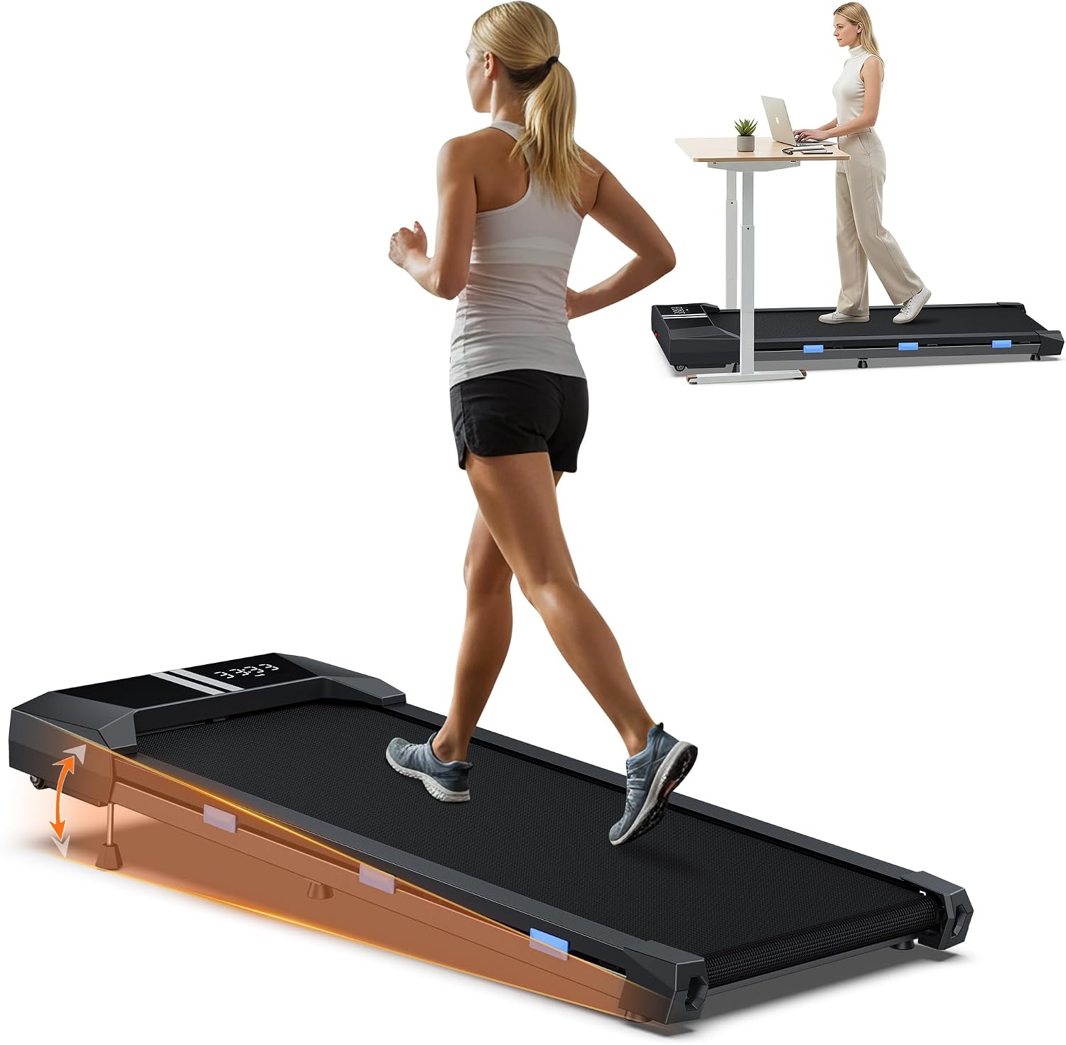 Walking Pad with Incline, Portable Under Desk Treadmill for Home Office, 2.5HP Quiet Walking Pad Treadmill, 330lb Capacity & 3.8 MPH, Long Stride, App/Remote Control, LED Display, No Assembly Walking Pad with Incline, Portable Under Desk Treadmill for Home Office, 2.5HP Quiet Walking Pad Treadmill, 330lb Capacity & 3.8 MPH, Long Stride, App/Remote Control, LED Display, No Assembly