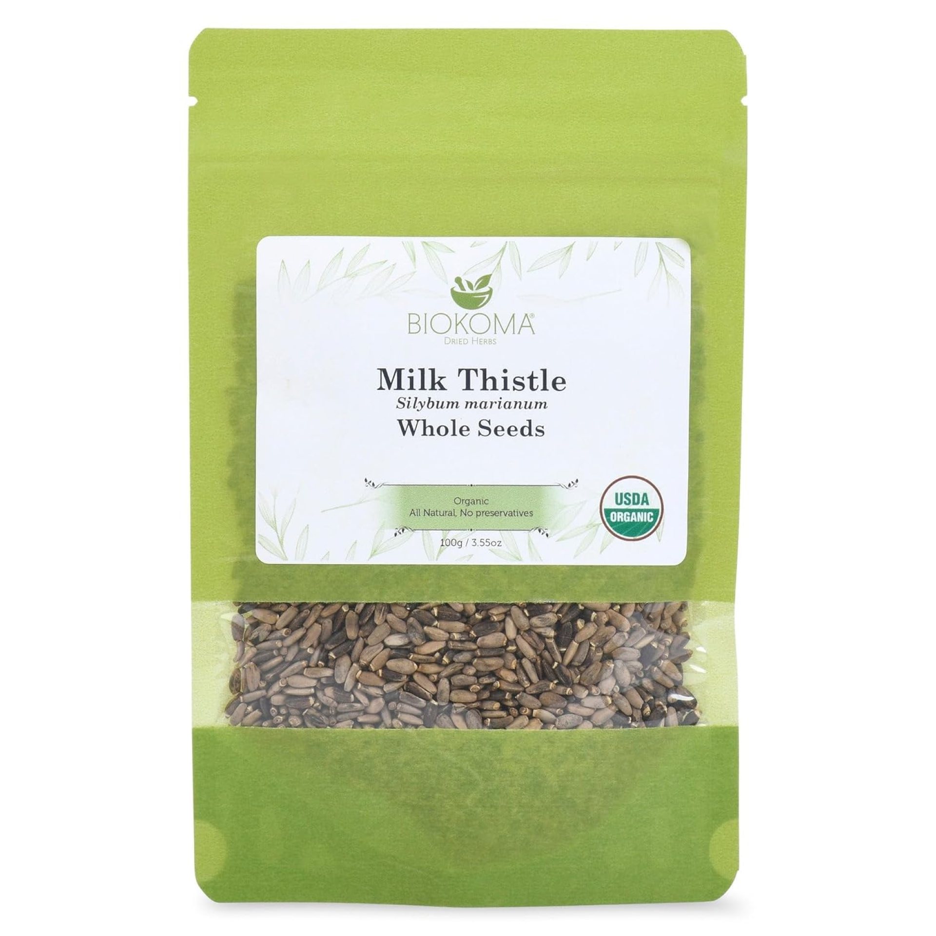 Biokoma Pure and Organic Milk Thistle Whole Seeds 100g (3.55oz) in Resealable Moisture Proof Pouch, USDA Certified Organic – Herbal Tea, No Additives, No Preservatives, No GMO, Kosher Biokoma Pure and Organic Milk Thistle Whole Seeds 100g (3.55oz) in Resealable Moisture Proof Pouch, USDA Certified Organic – Herbal Tea, No Additives, No Preservatives, No GMO, Kosher