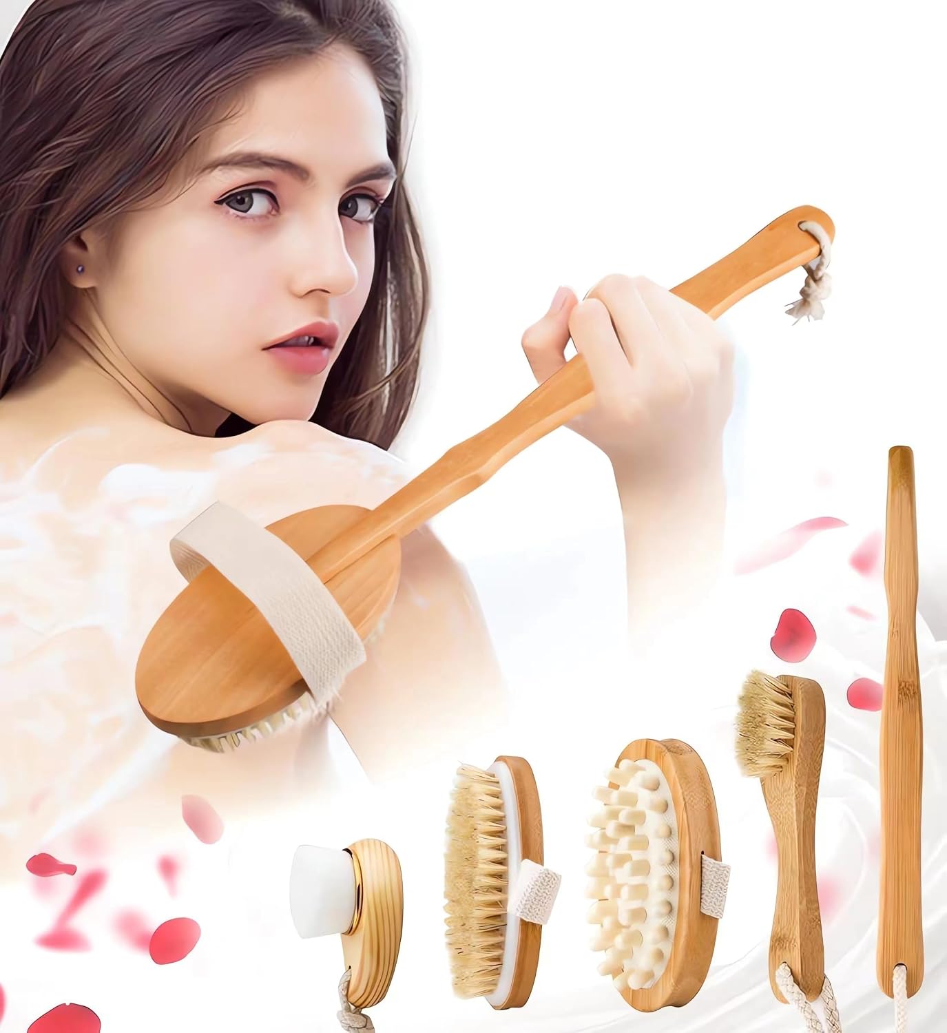 Premium Dry Brushing Body Brush Set for Lymphatic Drainage and Cellulite Treatment, Boar Bristle Long Handle Face Cleansing Brush for A Glowing Skin, 5 Pack Premium Dry Brushing Body Brush Set for Lymphatic Drainage and Cellulite Treatment, Boar Bristle Long Handle Face Cleansing Brush for A Glowing Skin, 5 Pack