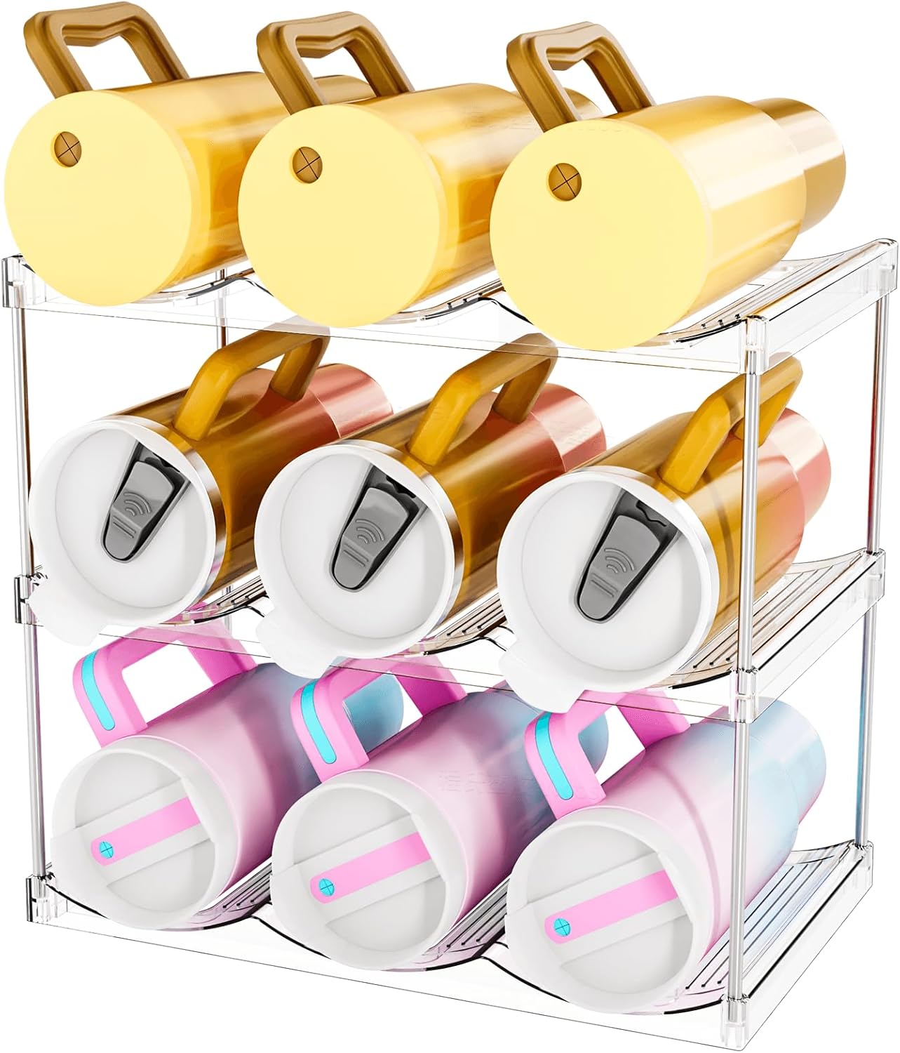 Stackable Water Bottle Organizer for Cabinet,3 Pack Water Bottle Holder for Stanley Yeti 40 oz Bottle Shelf,Clear Tumbler Storage Organizer,Wine Rack,Cup Organizer for Kitchen Cabinets Counter Pantry Stackable Water Bottle Organizer for Cabinet,3 Pack Water Bottle Holder for Stanley Yeti 40 oz Bottle Shelf,Clear Tumbler Storage Organizer,Wine Rack,Cup Organizer for Kitchen Cabinets Counter Pantry