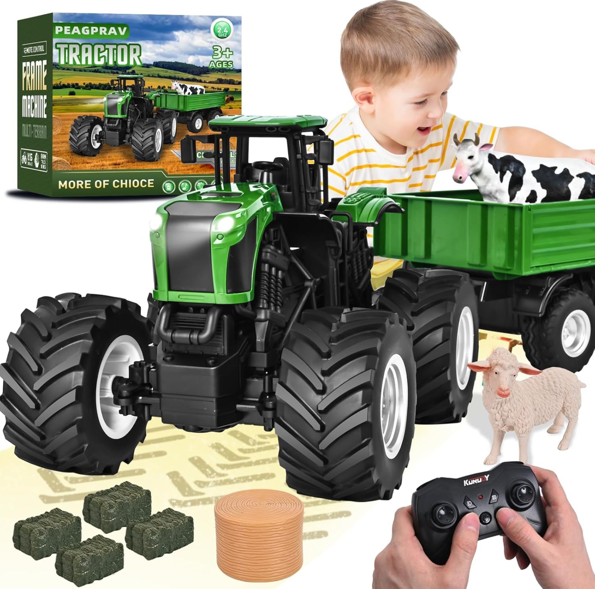 Remote Control Tractor Toy with RC Trailer -23.6 Inches 1/16 Scale RC Monster Truck- 2.4GHz Toddlers Farm Vehicle Toys Set for Boys Girls Kids Ages 3-8 Year Old Birthday Gift Remote Control Tractor Toy with RC Trailer -23.6 Inches 1/16 Scale RC Monster Truck- 2.4GHz Toddlers Farm Vehicle Toys Set for Boys Girls Kids Ages 3-8 Year Old Birthday Gift