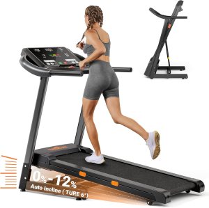 THERUN Incline Treadmill for Running and Walking, 300 lbs Weight Capacity, Wide Belt, 3.0 HP, 18″ LED Screen, 2 Layers Shock-Absorbing