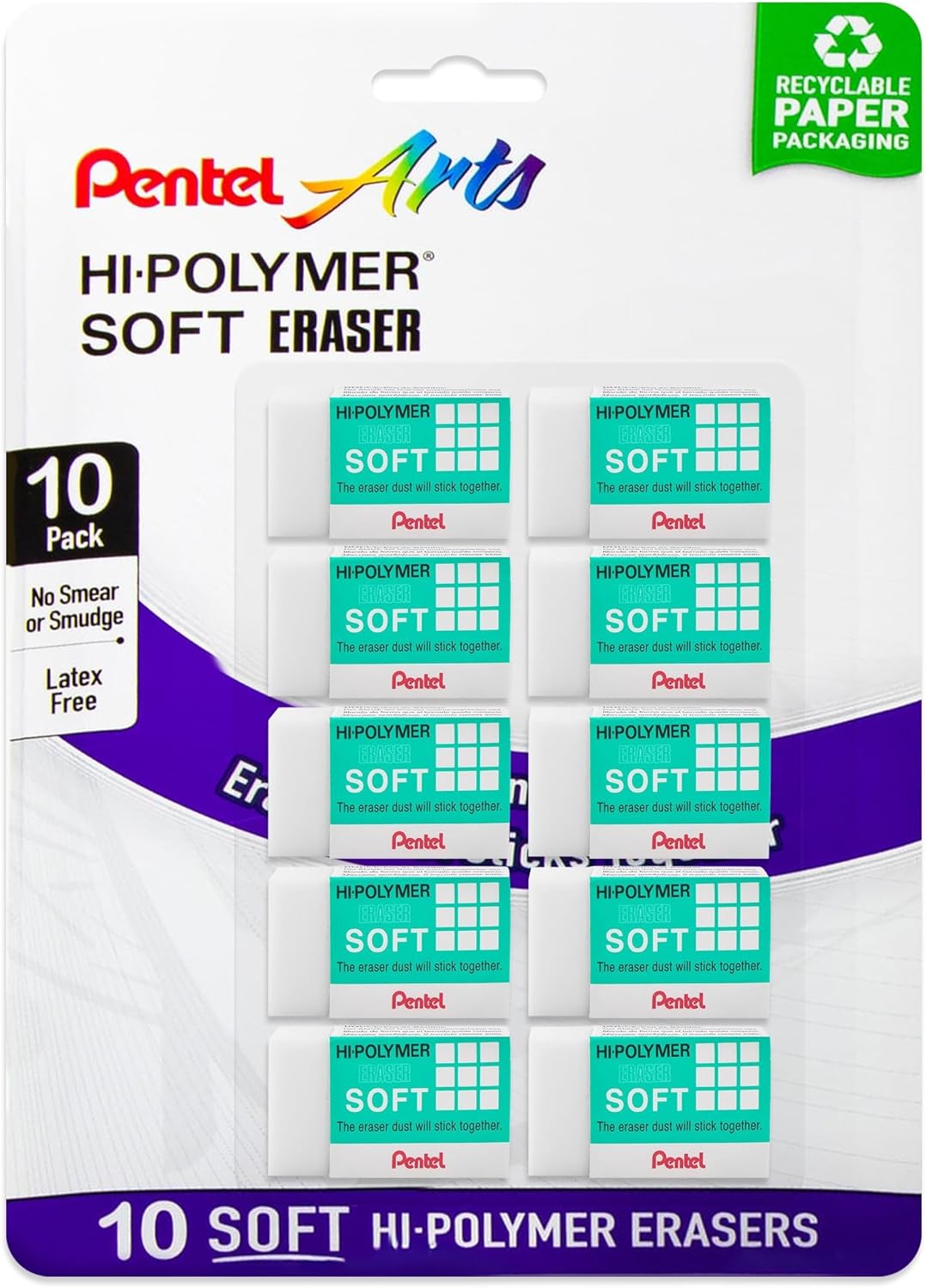 Pentel Clean Eraser, No Mess- No Residue, Hi-Polymer Soft Erasers for Pencils – White – 10 Pack – for Art, Office, and School use (10) Pentel Clean Eraser, No Mess- No Residue, Hi-Polymer Soft Erasers for Pencils – White – 10 Pack – for Art, Office, and School use (10)