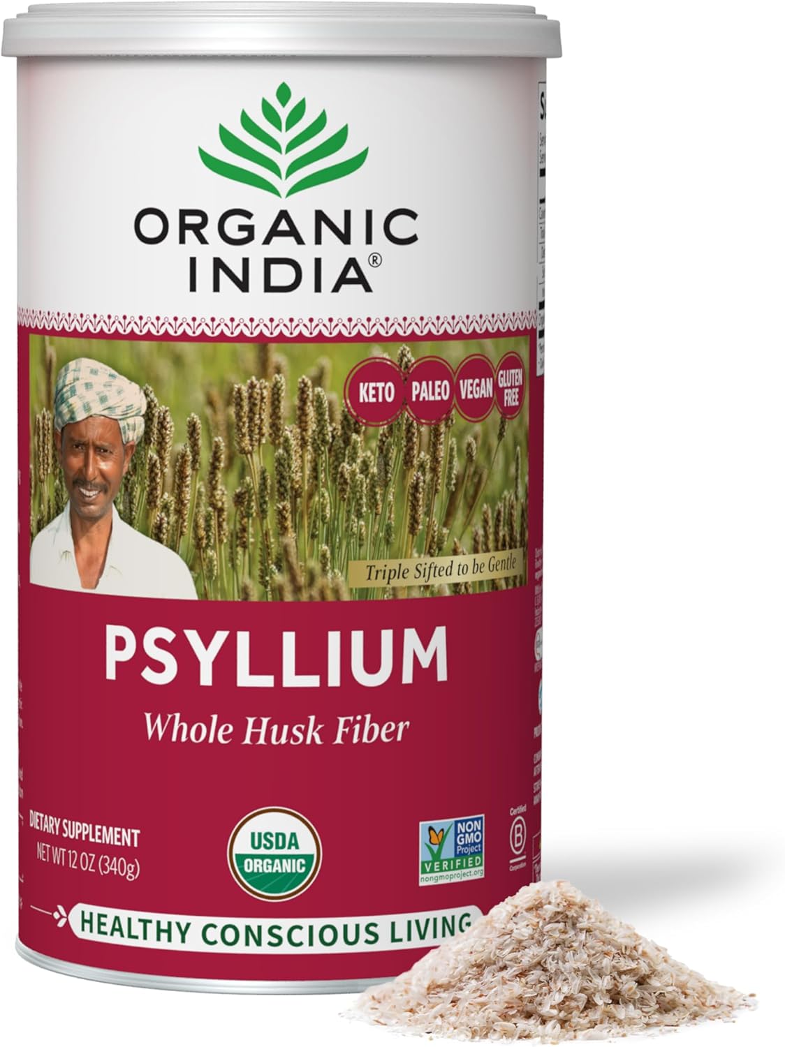 ORGANIC INDIA Psyllium Herbal Powder – Whole Husk Fiber Supplement, Digestion Support, Vegan, Gluten-Free, USDA Certified Organic, Non-GMO, Soluble & Insoluble Fiber Source – 12 oz ORGANIC INDIA Psyllium Herbal Powder – Whole Husk Fiber Supplement, Digestion Support, Vegan, Gluten-Free, USDA Certified Organic, Non-GMO, Soluble & Insoluble Fiber Source – 12 oz