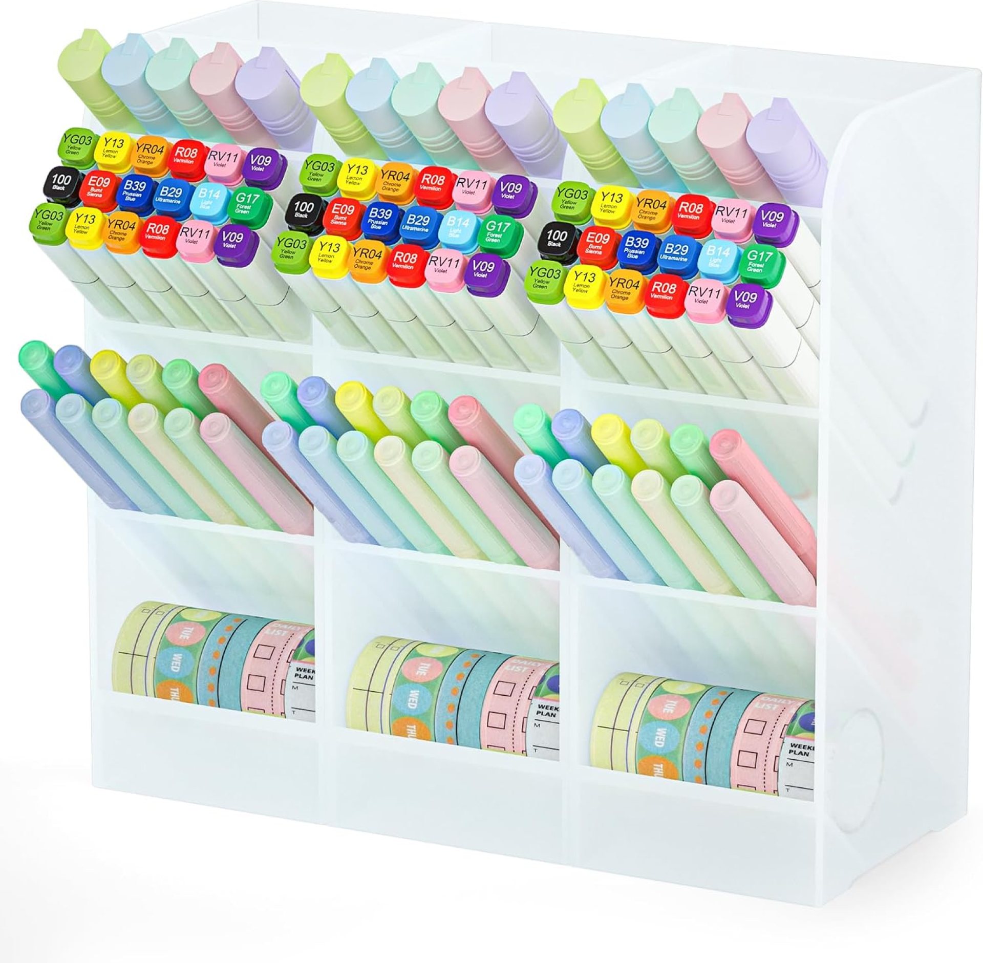 Asten Pen Holder, Pencil Holder for Desk, Pen Organizer for Office, School, Desktop, Large Capacity Pen Storage Organizer with 5 Compartment for Pens, Markers, Makeup Brush, Cosmetics (Clear, 3 Pack) Asten Pen Holder, Pencil Holder for Desk, Pen Organizer for Office, School, Desktop, Large Capacity Pen Storage Organizer with 5 Compartment for Pens, Markers, Makeup Brush, Cosmetics (Clear, 3 Pack)